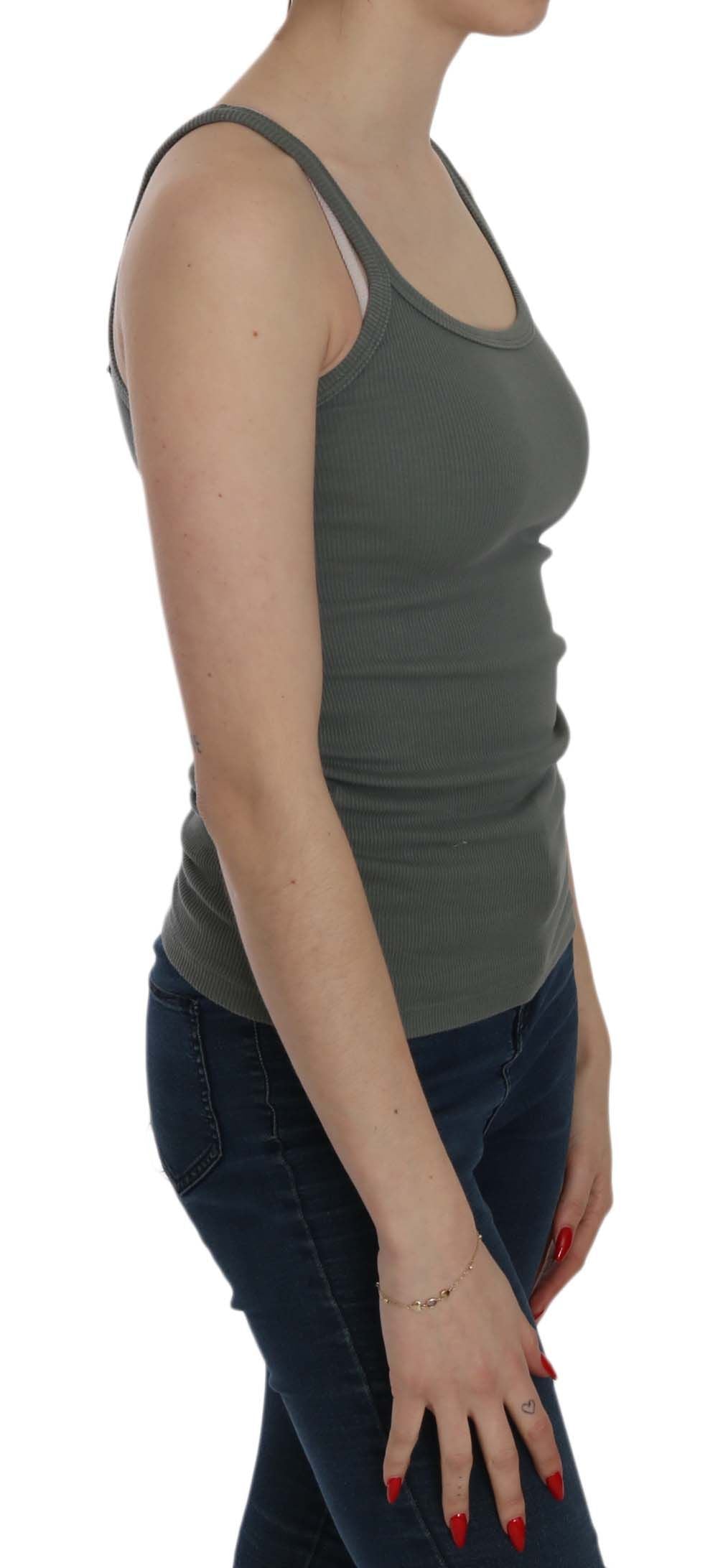Elegante ärmellose Bluse aus grüner Baumwolle mit Rundhalsausschnitt