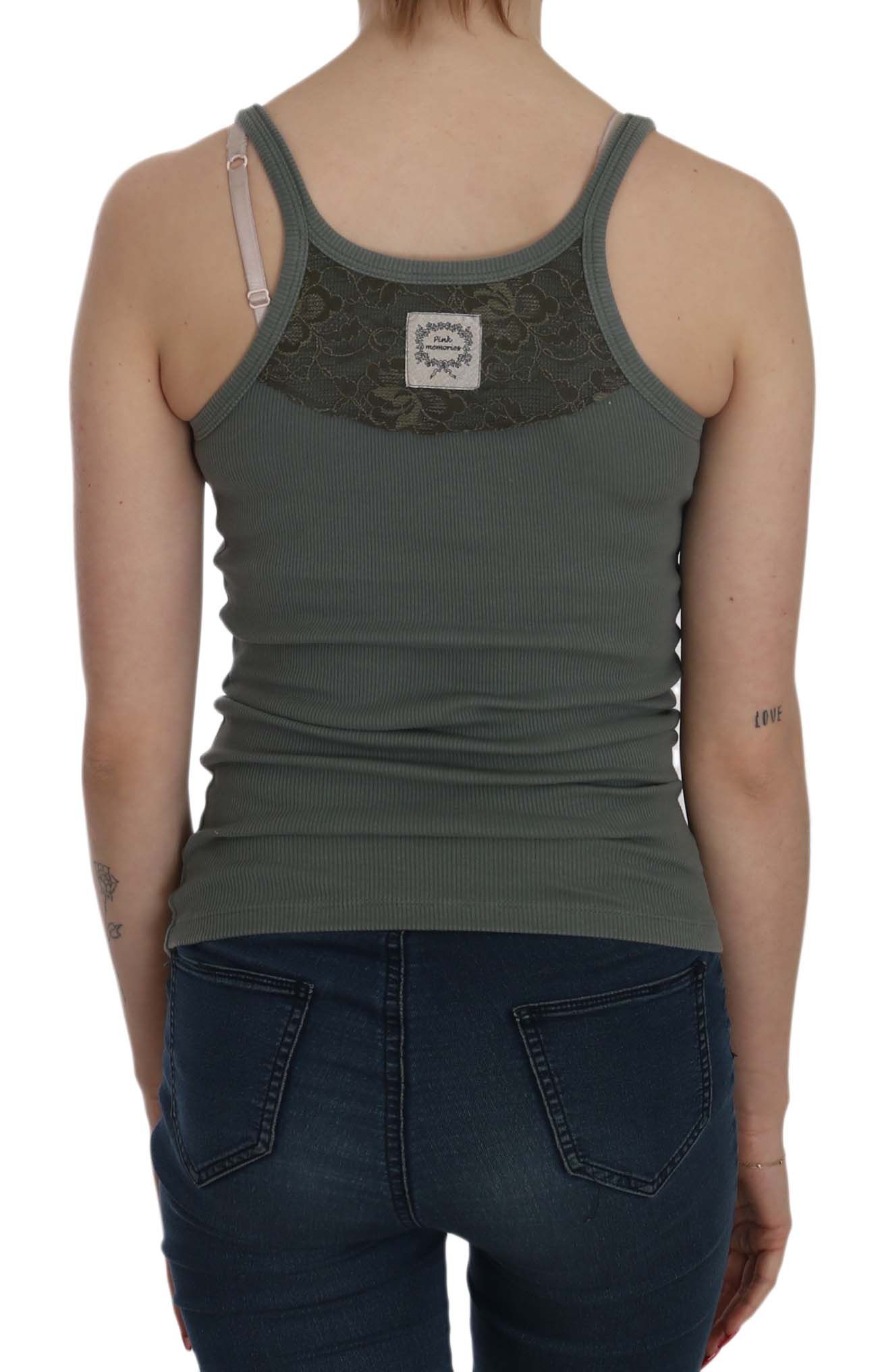 Elegante ärmellose Bluse aus grüner Baumwolle mit Rundhalsausschnitt
