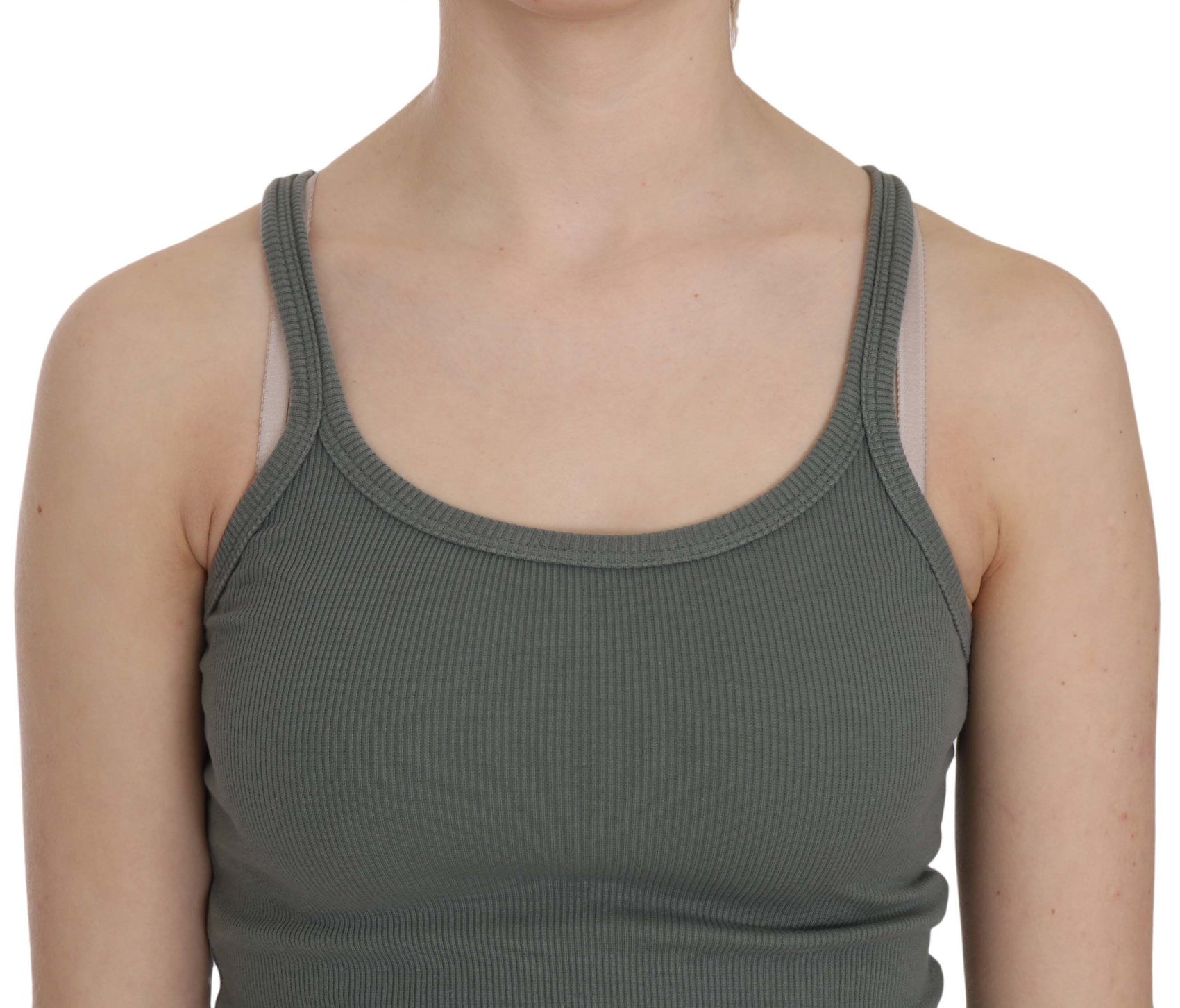 Elegante ärmellose Bluse aus grüner Baumwolle mit Rundhalsausschnitt
