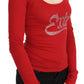 Red Crystal Embellished Long Sleeve Top