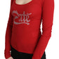 Red Crystal Embellished Long Sleeve Top