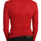 Red Crystal Embellished Long Sleeve Top