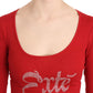 Red Crystal Embellished Long Sleeve Top