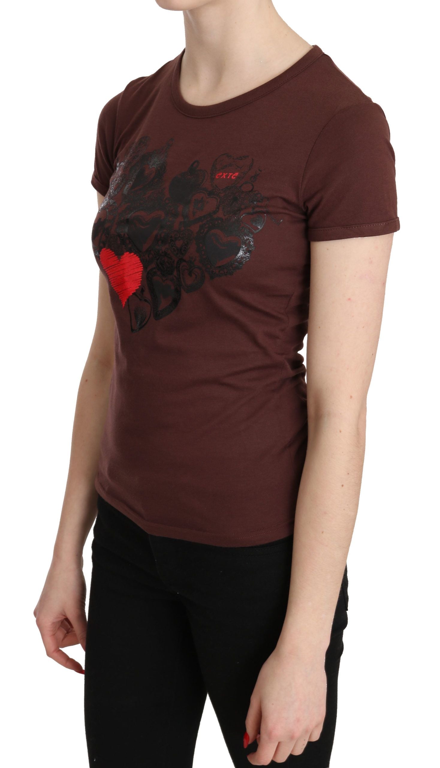 Schickes braunes Kurzarm-Top mit Herz-Print
