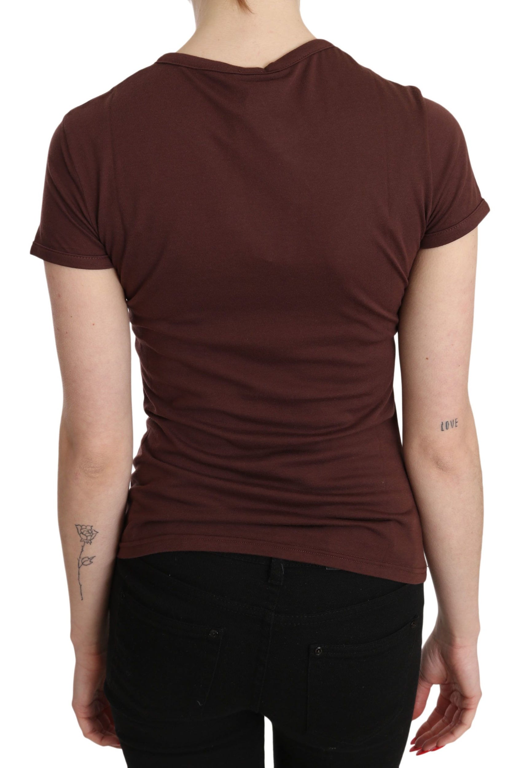 Schickes braunes Kurzarm-Top mit Herz-Print