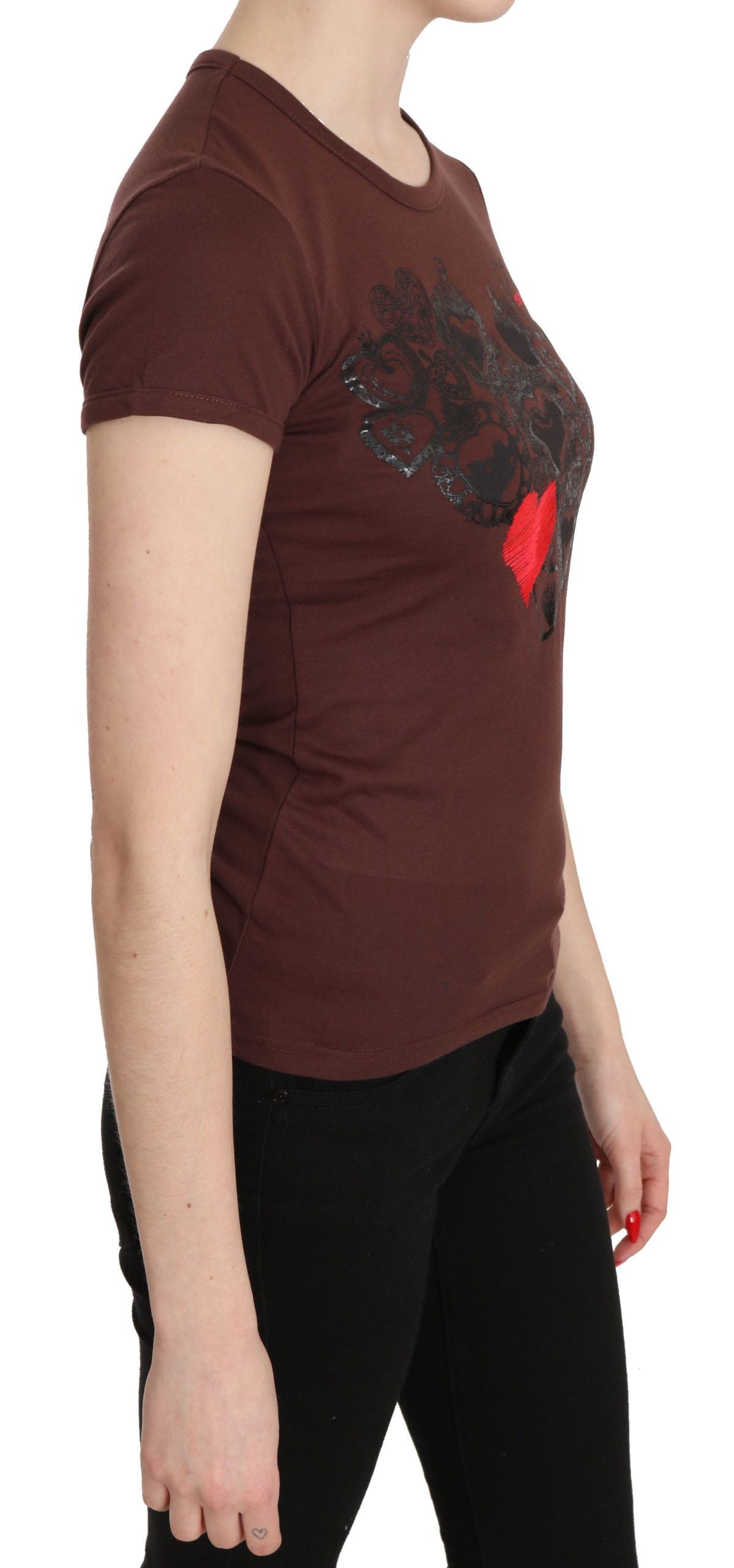 Schickes braunes Kurzarm-Top mit Herz-Print