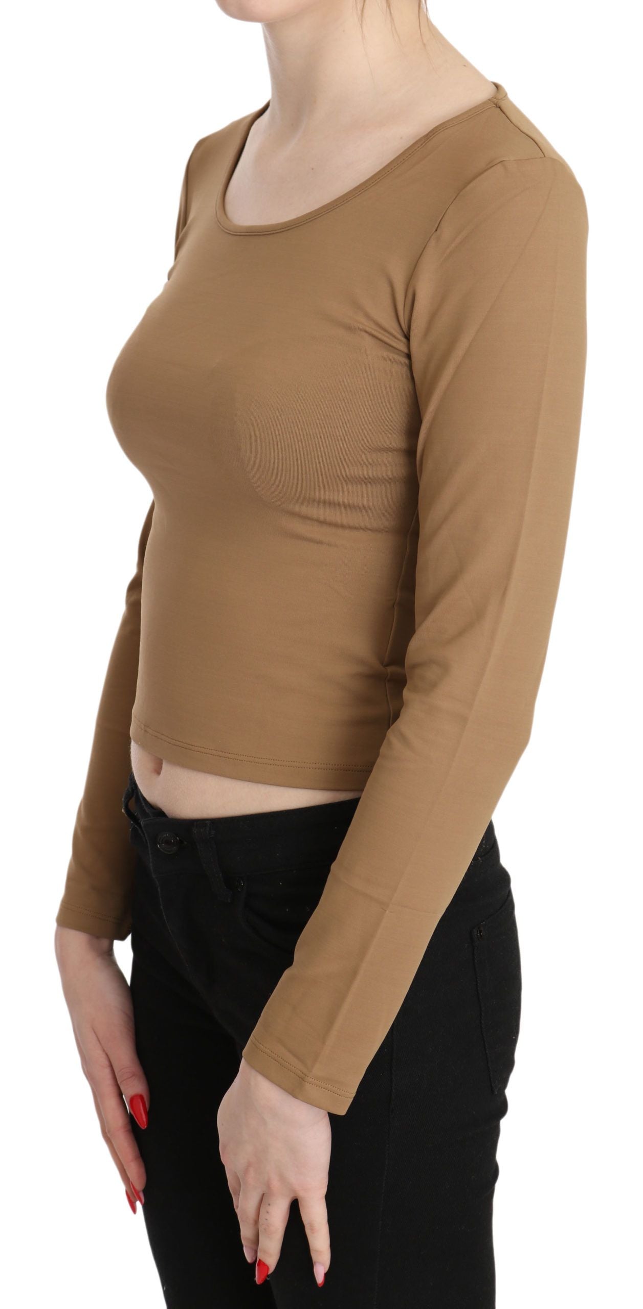 Elegantes braunes Langarm-Crop-Top