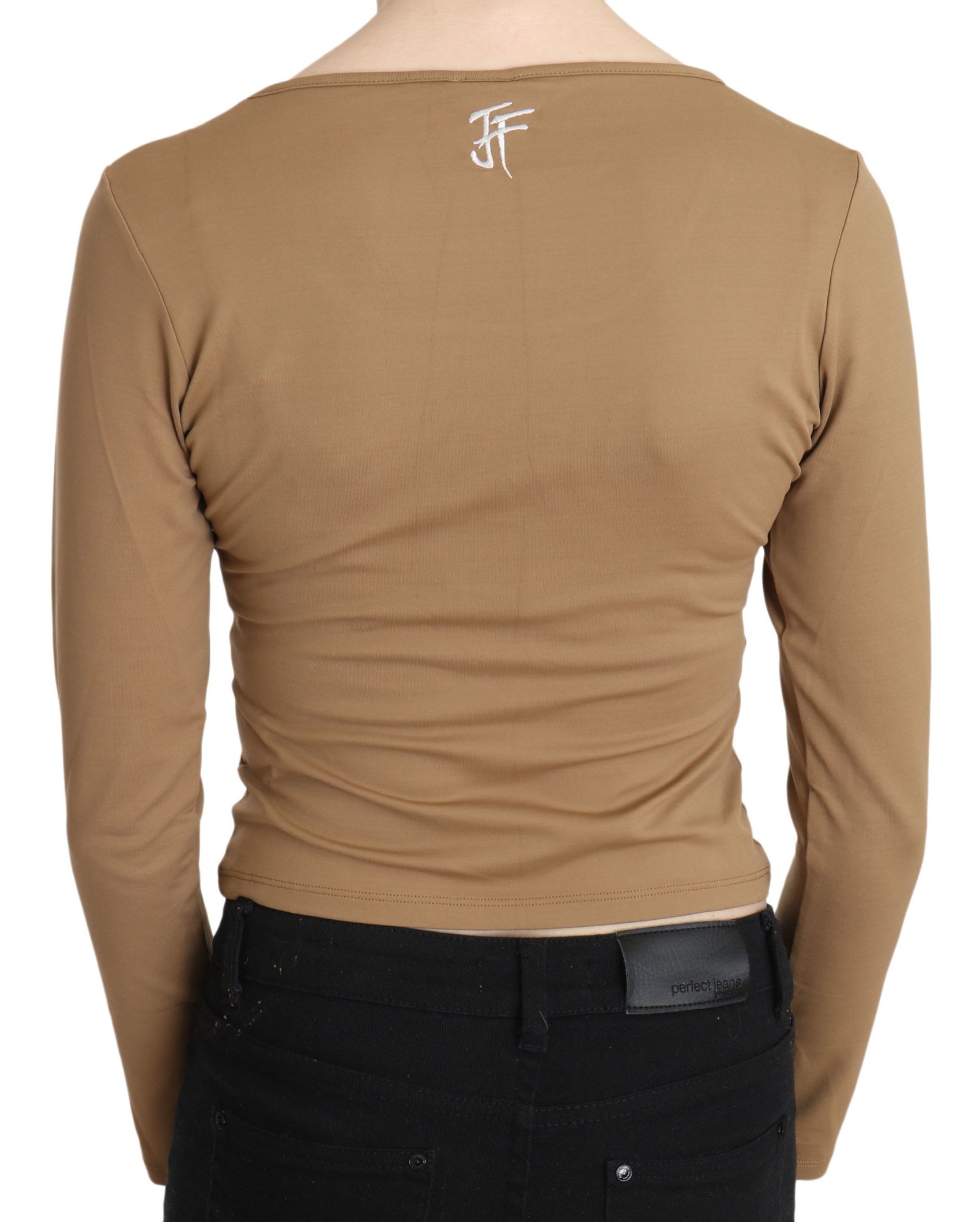 Elegantes braunes Langarm-Crop-Top