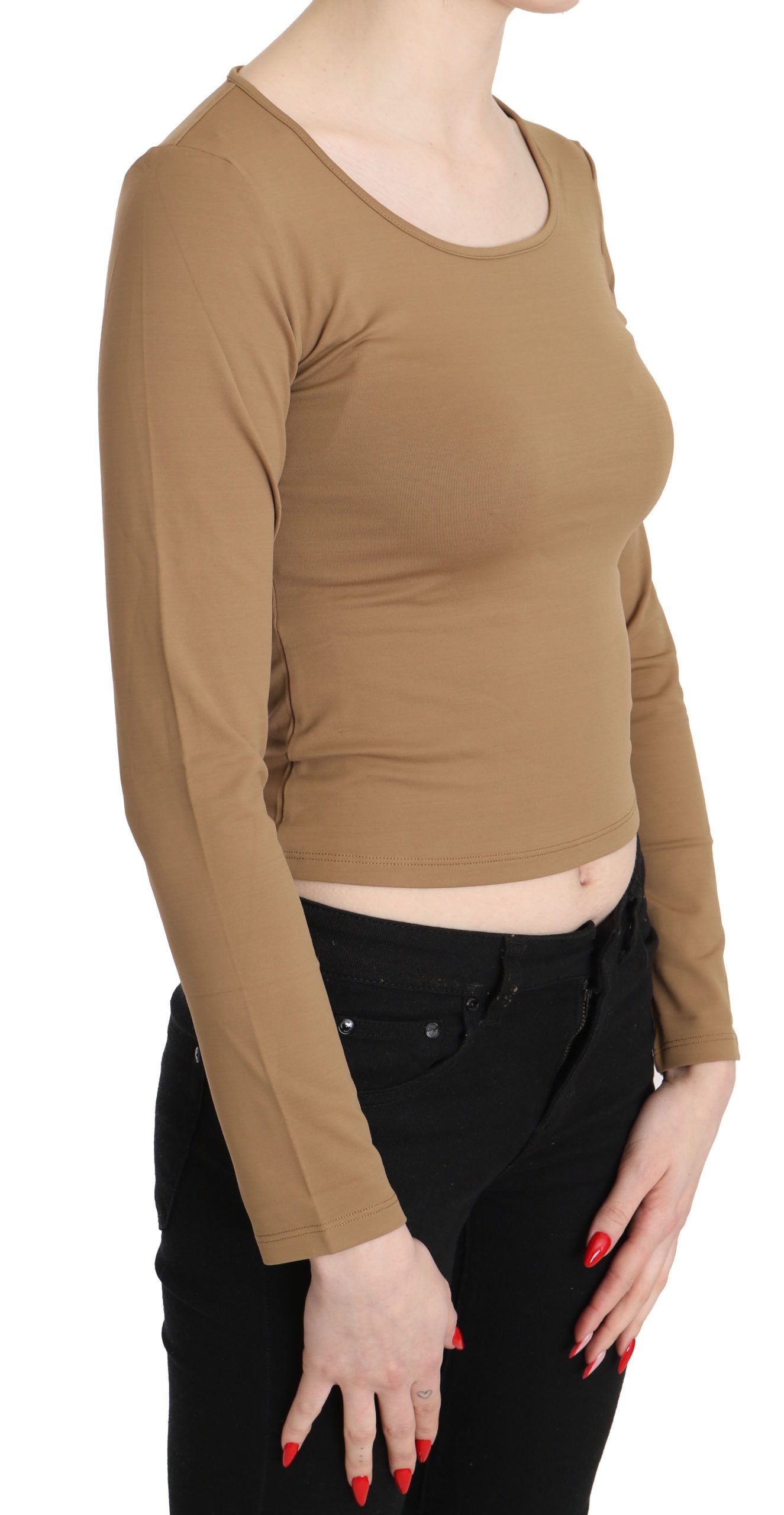 Elegantes braunes Langarm-Crop-Top