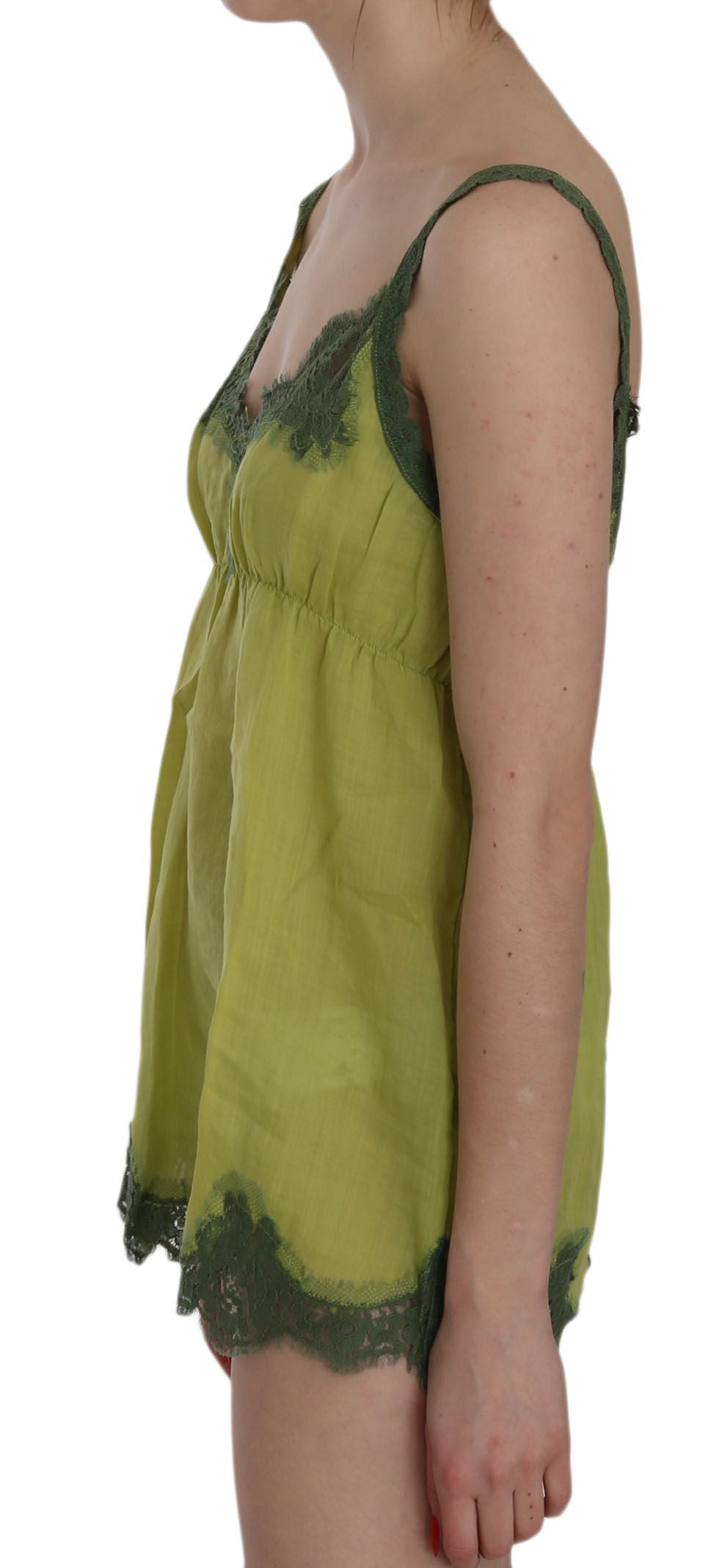 Elegantes grünes Leinen-Tanktop mit Spitze