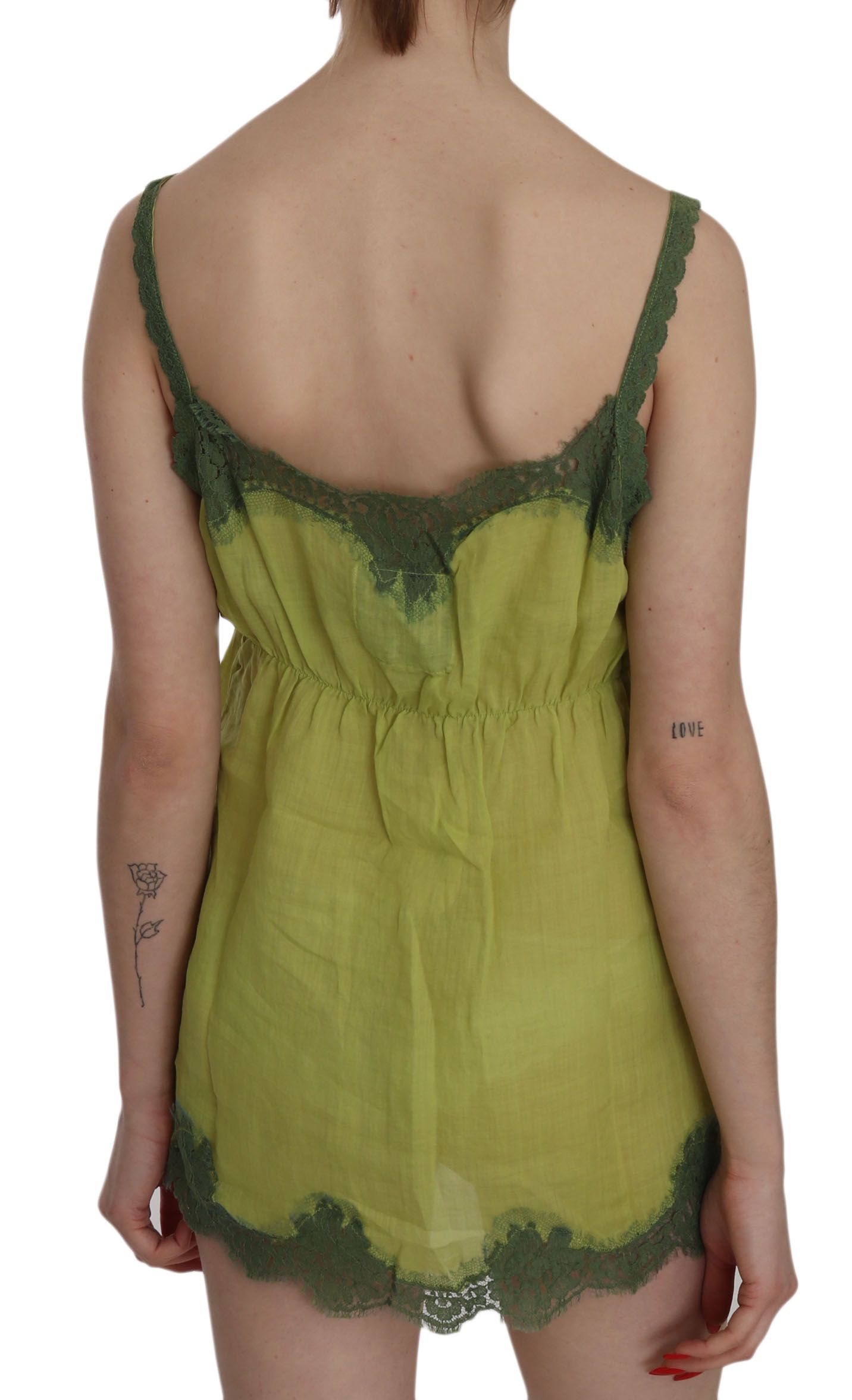 Elegantes grünes Leinen-Tanktop mit Spitze