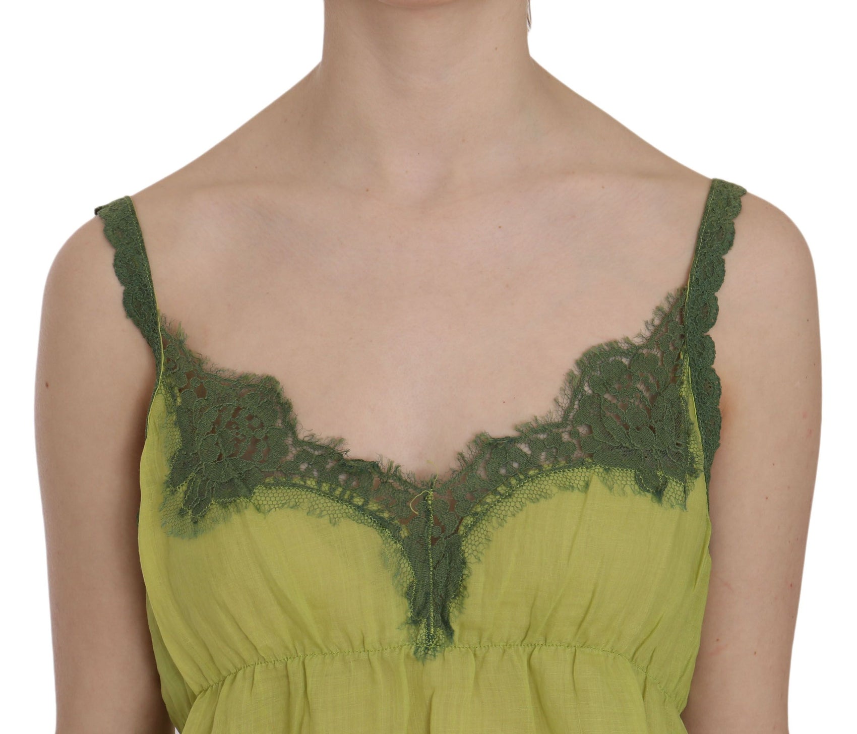 Elegantes grünes Leinen-Tanktop mit Spitze