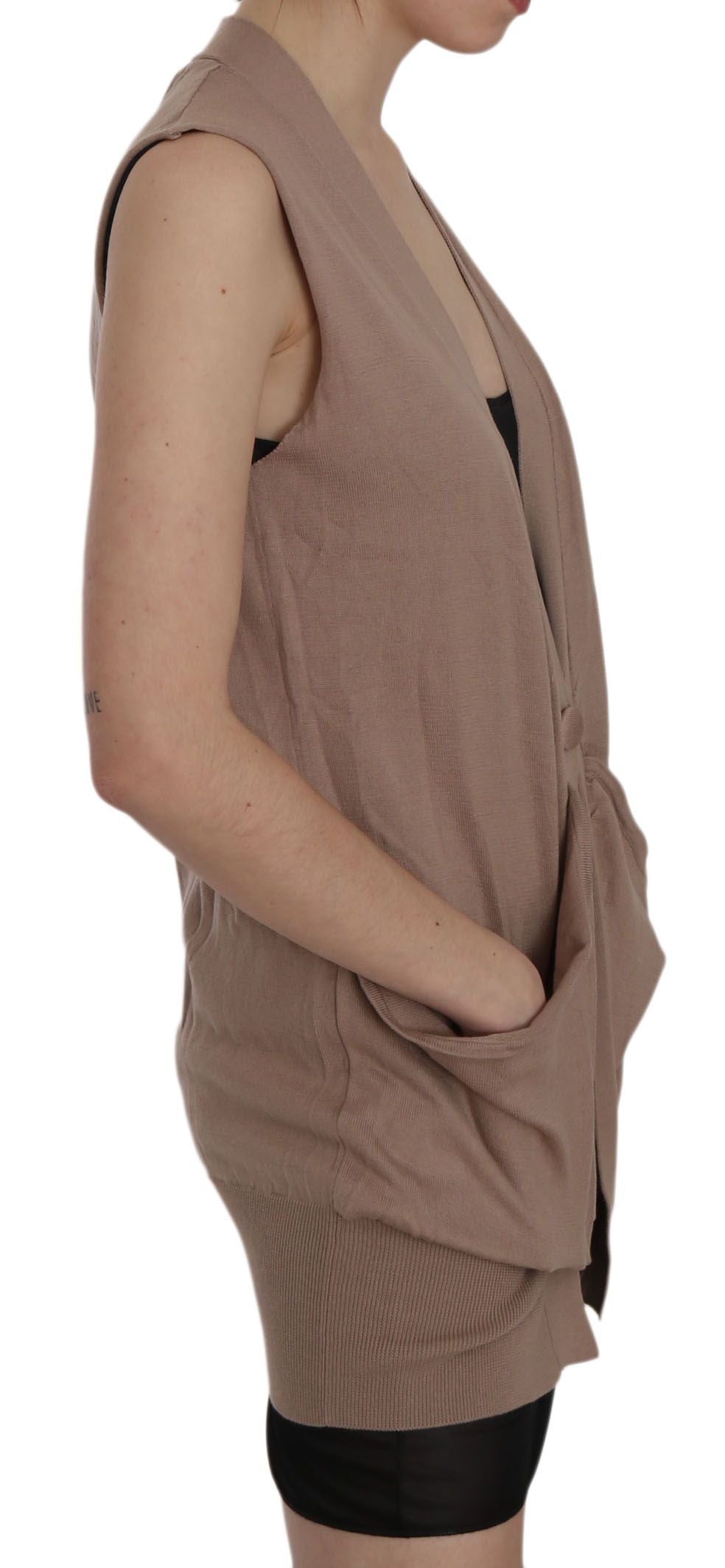 Gilet cardigan in cotone senza maniche chic - marrone elegante