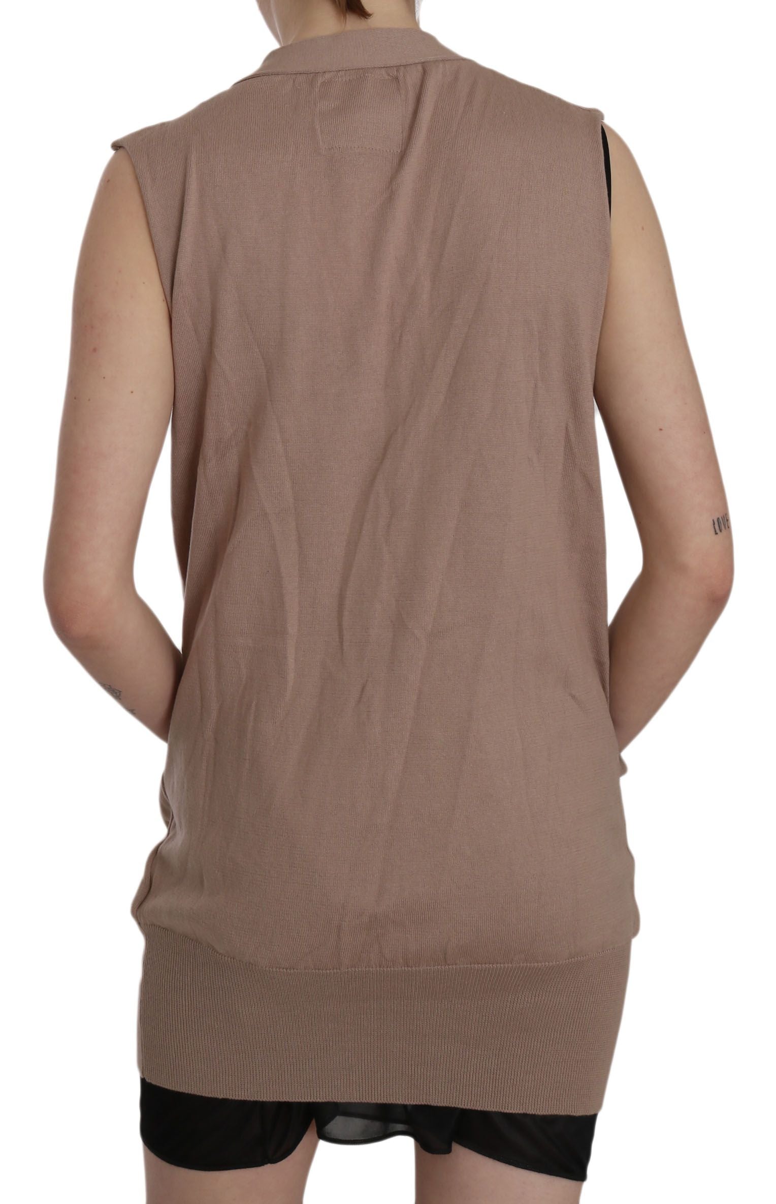 Gilet cardigan in cotone senza maniche chic - marrone elegante
