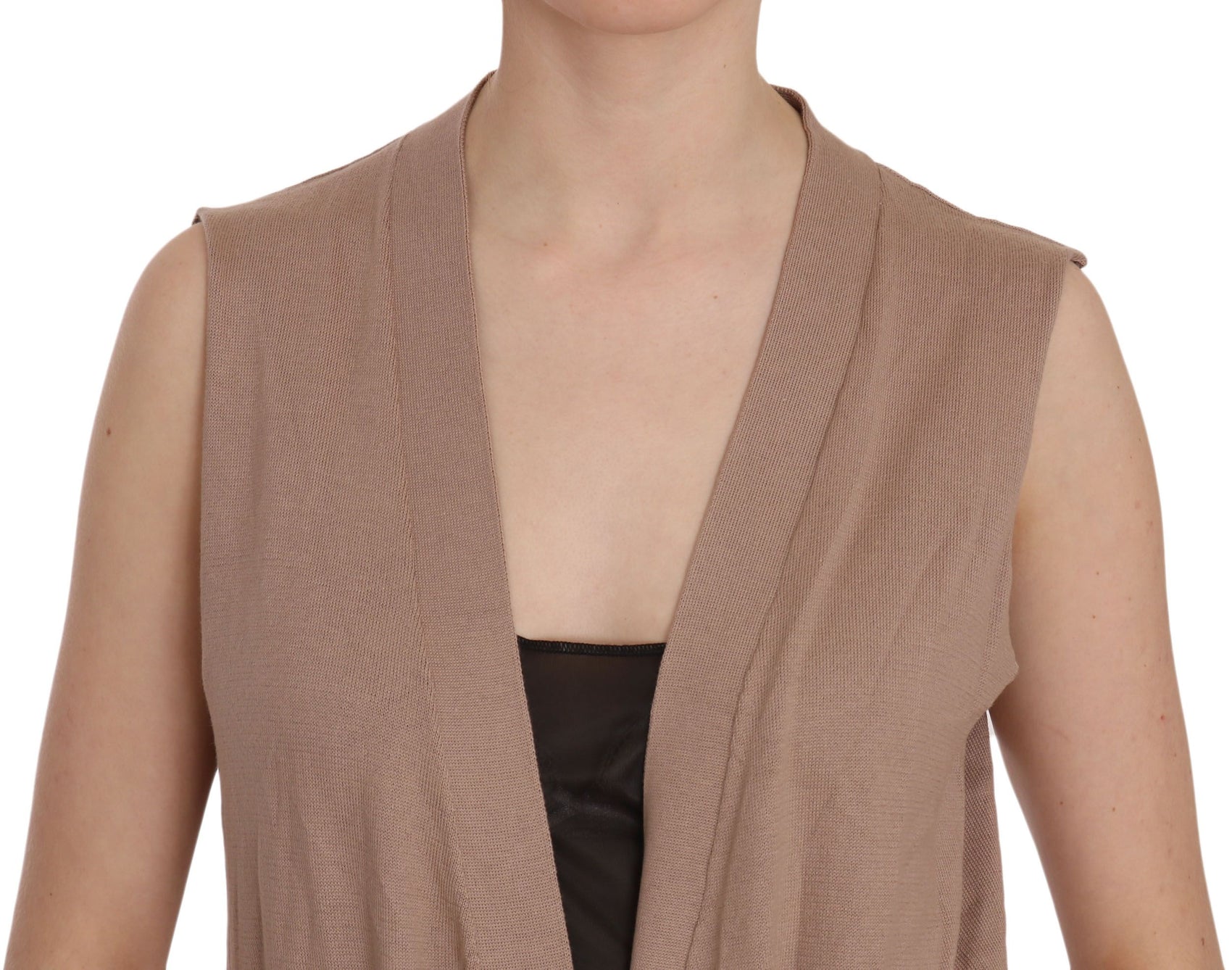 Gilet cardigan in cotone senza maniche chic - marrone elegante