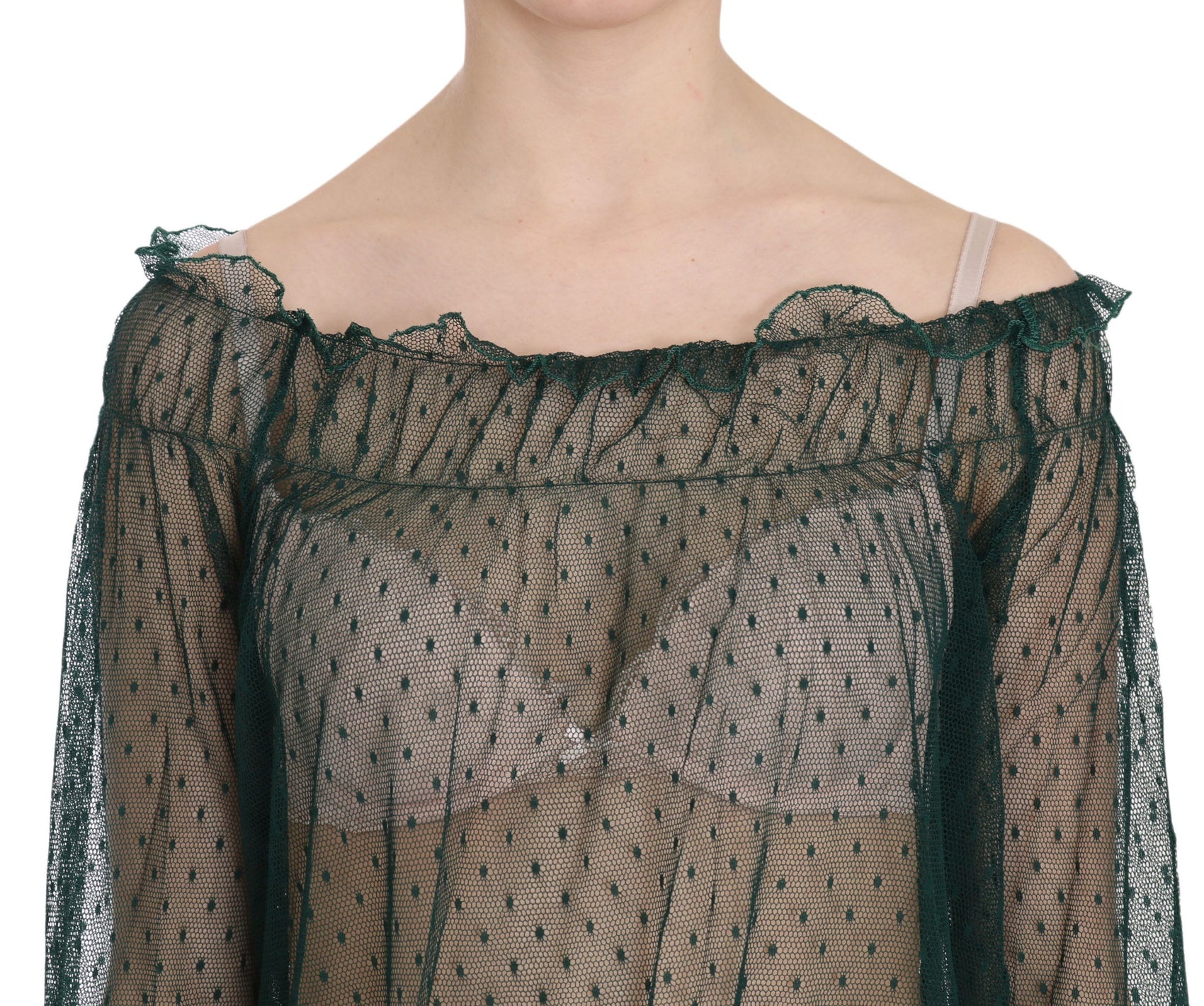 Elegantes grünes Langarmtop aus Netzstoff