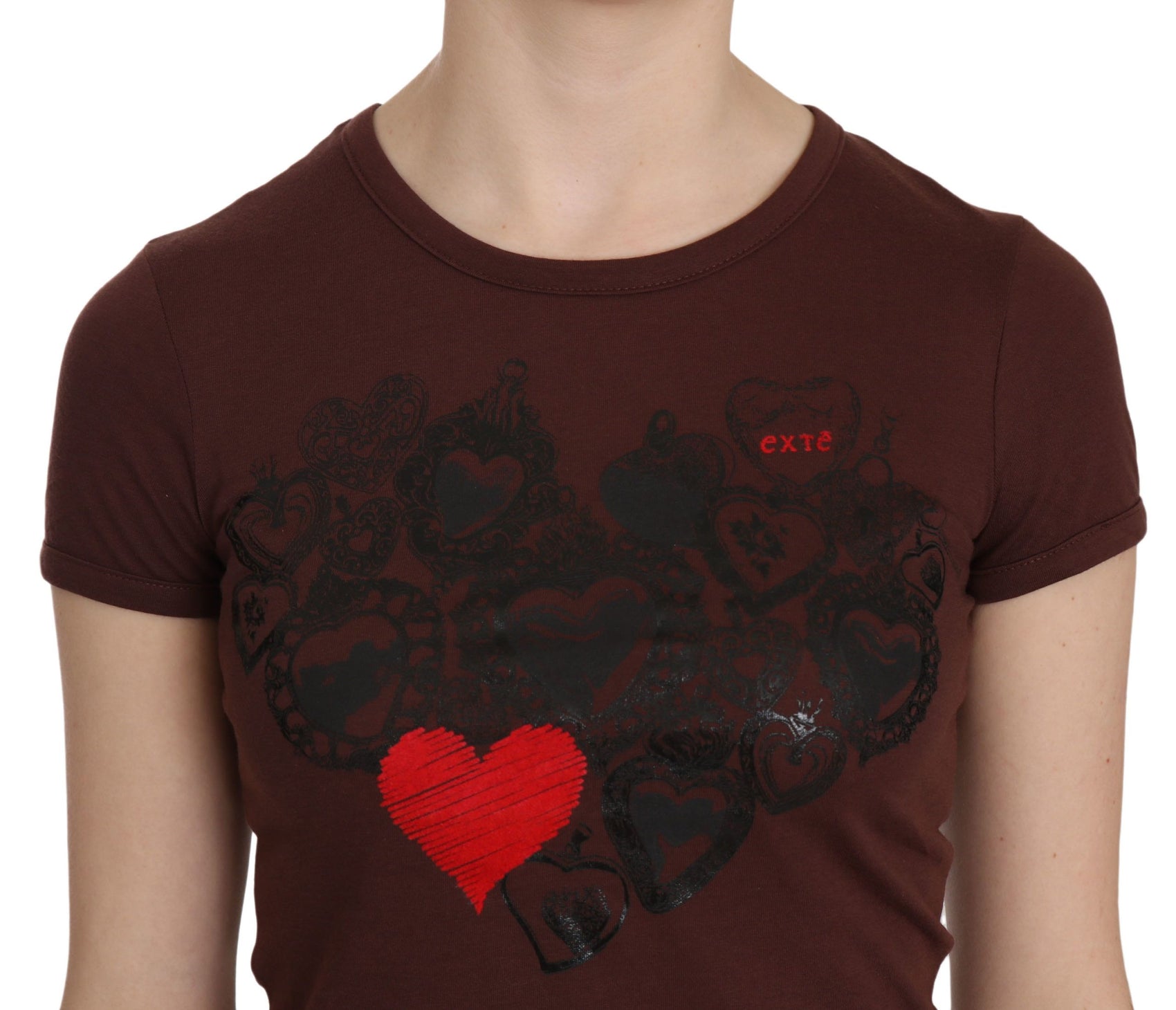 Schickes braunes Top mit Rundhalsausschnitt und Herz-Print
