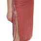 Pink Lace Silk-Blend Midi Dress with Side Slit