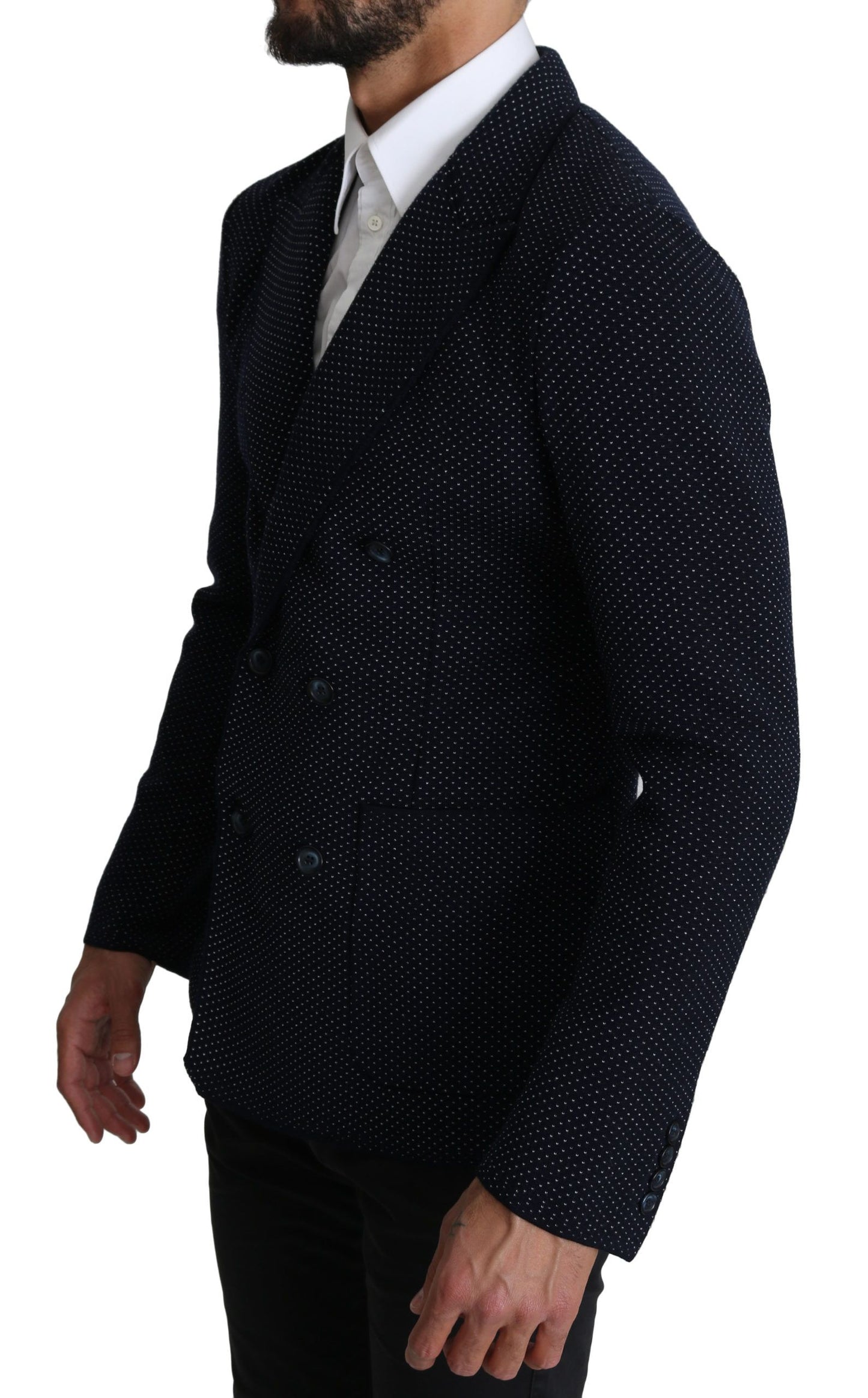 Elegante blazer slim fit a pois blu scuro