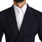 Elegante blazer slim fit a pois blu scuro