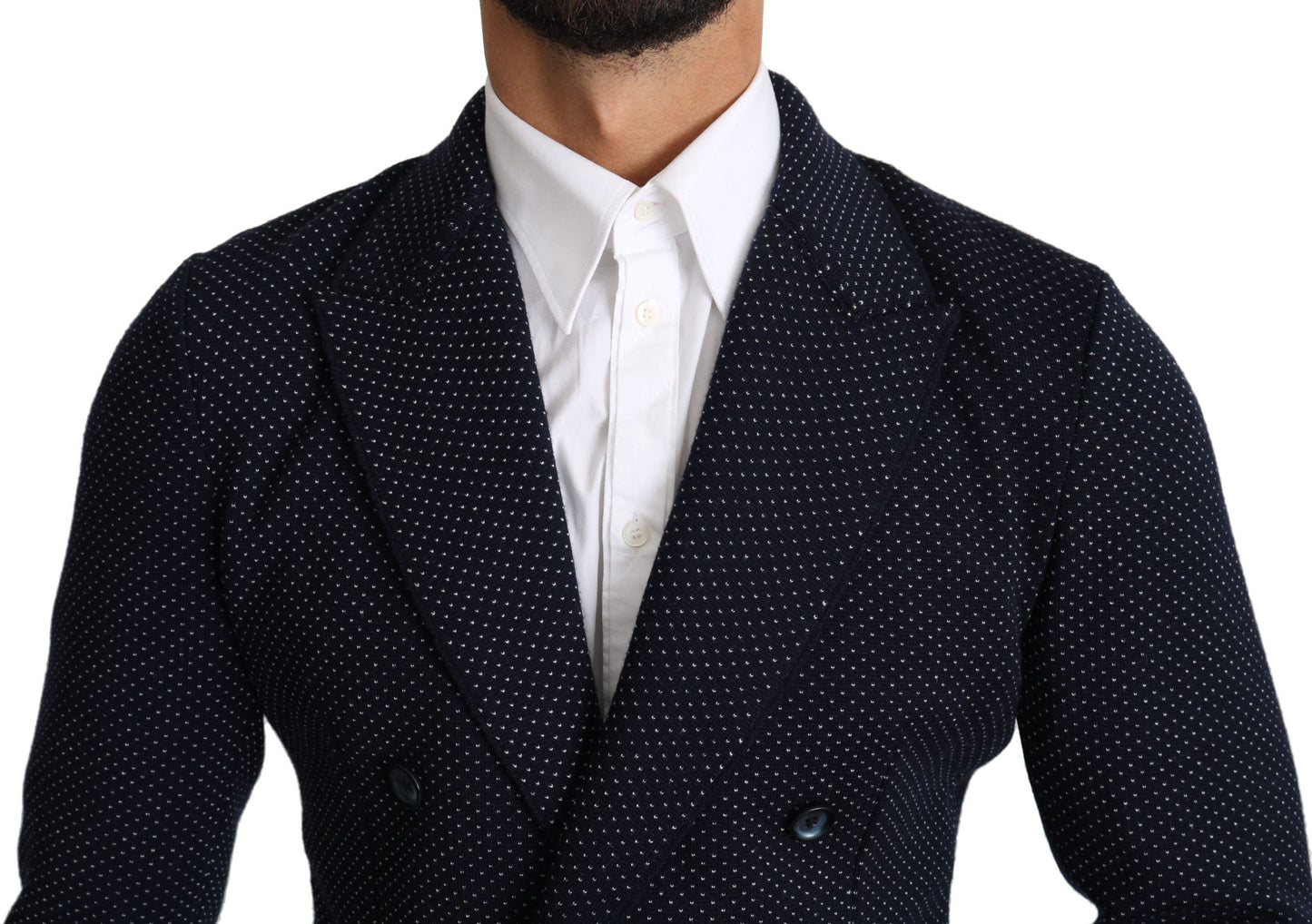 Elegante blazer slim fit a pois blu scuro