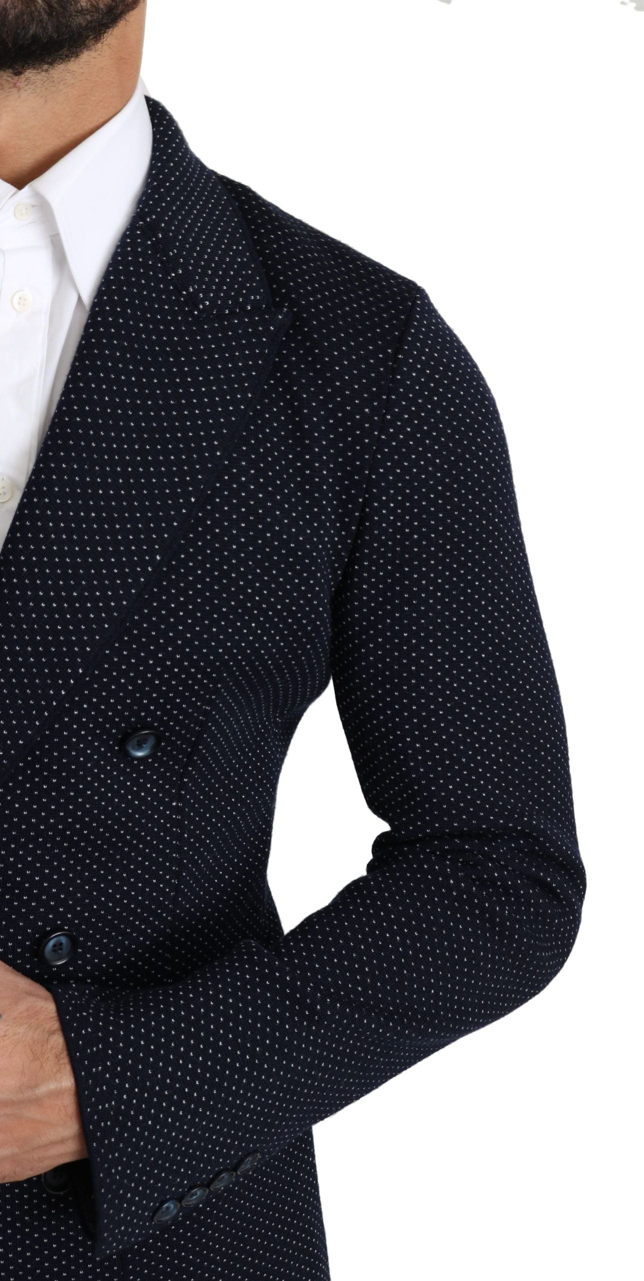 Elegante blazer slim fit a pois blu scuro