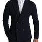 Elegante blazer slim fit a pois blu scuro