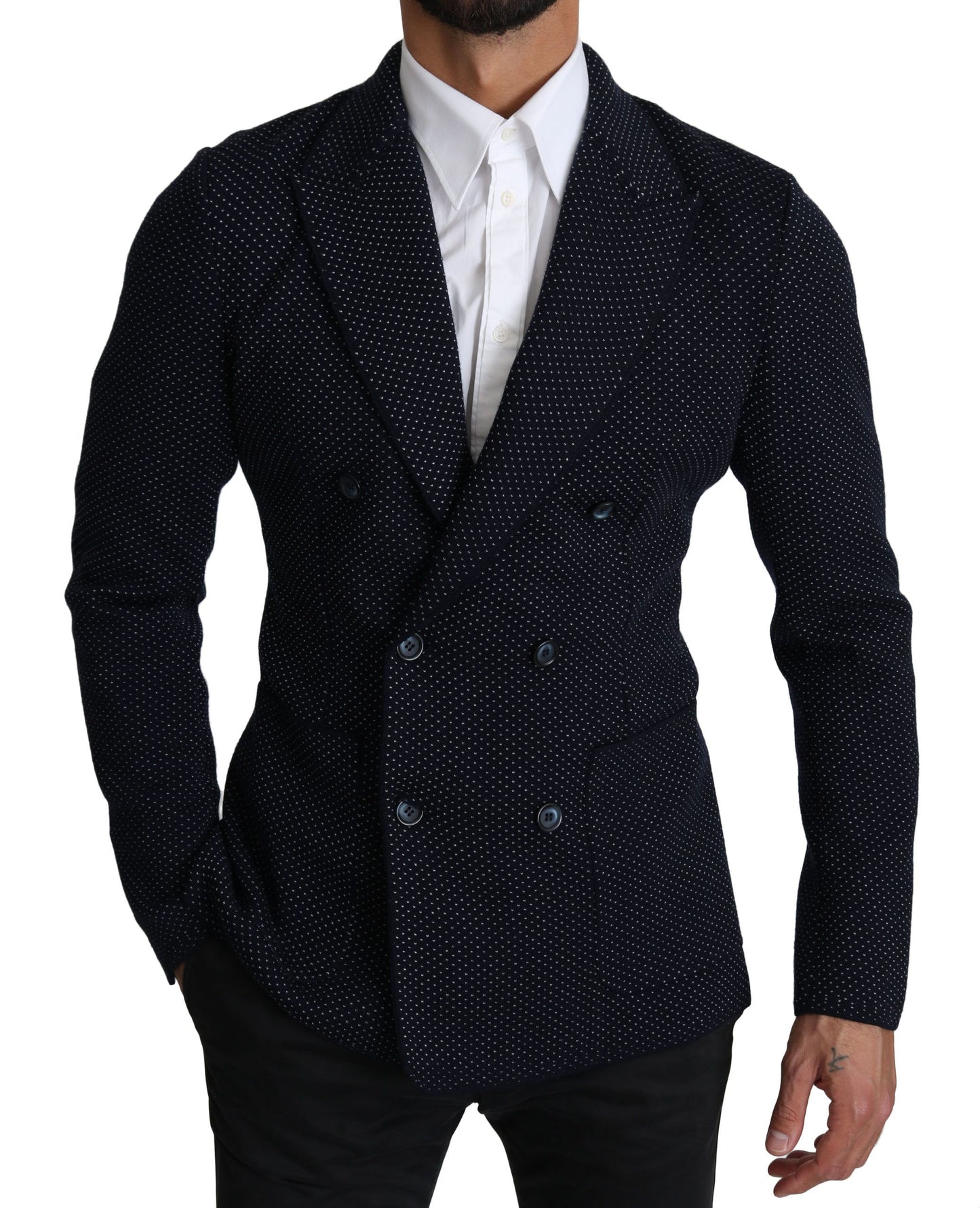 Elegante blazer slim fit a pois blu scuro