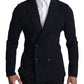 Elegant Dark Blue Dotted Slim-Fit Blazer