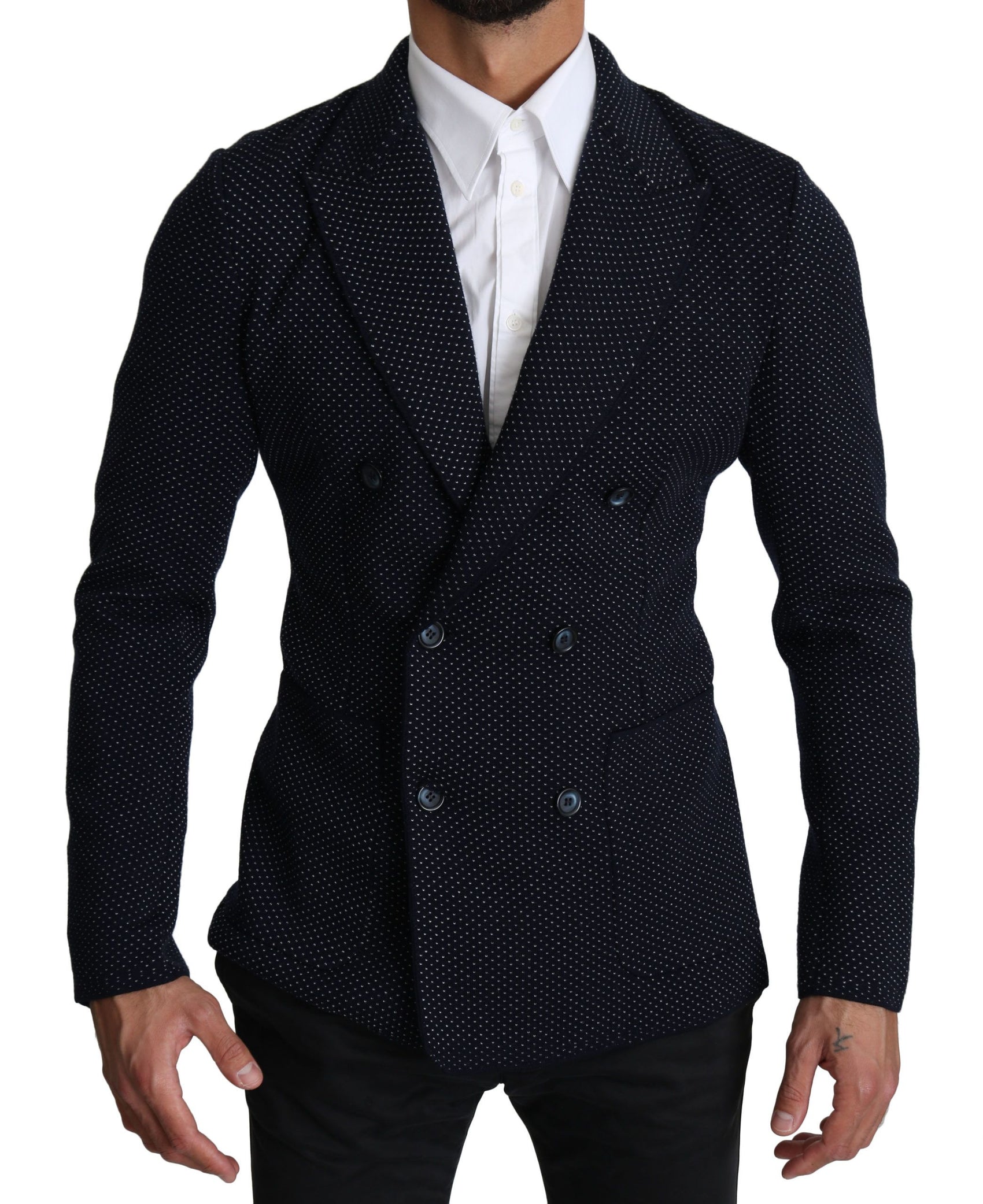 Elegante blazer slim fit a pois blu scuro