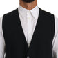 Sleek Black Cotton Blend Dress Vest