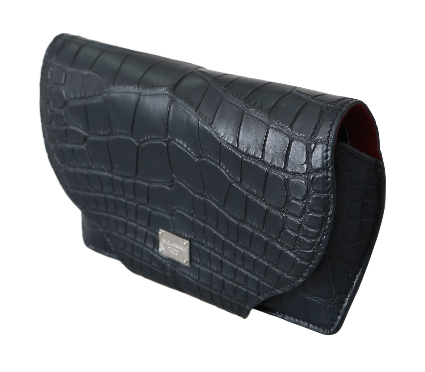 Elegante custodia per occhiali in pelle di coccodrillo blu