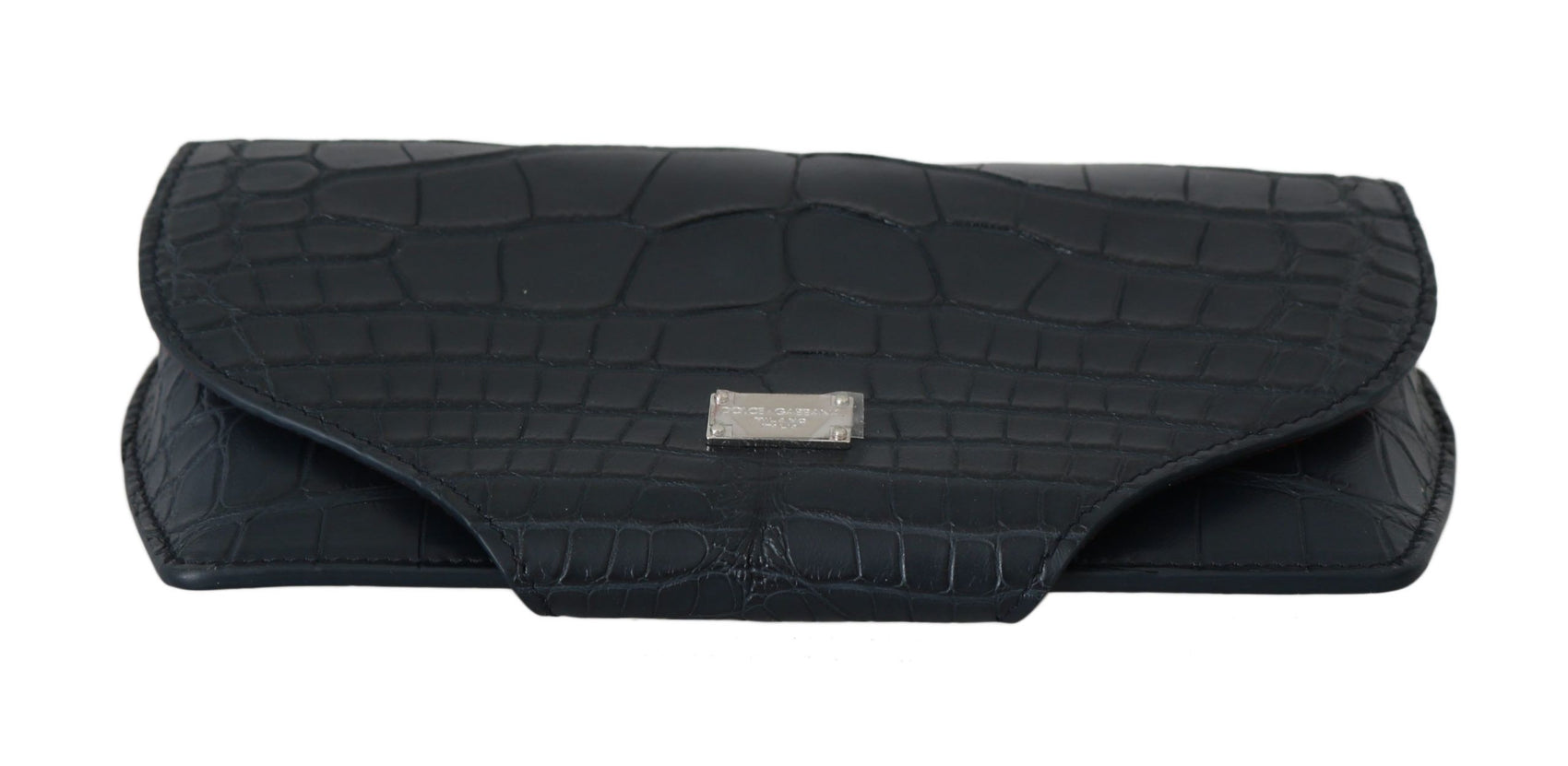 Elegante custodia per occhiali in pelle di coccodrillo blu