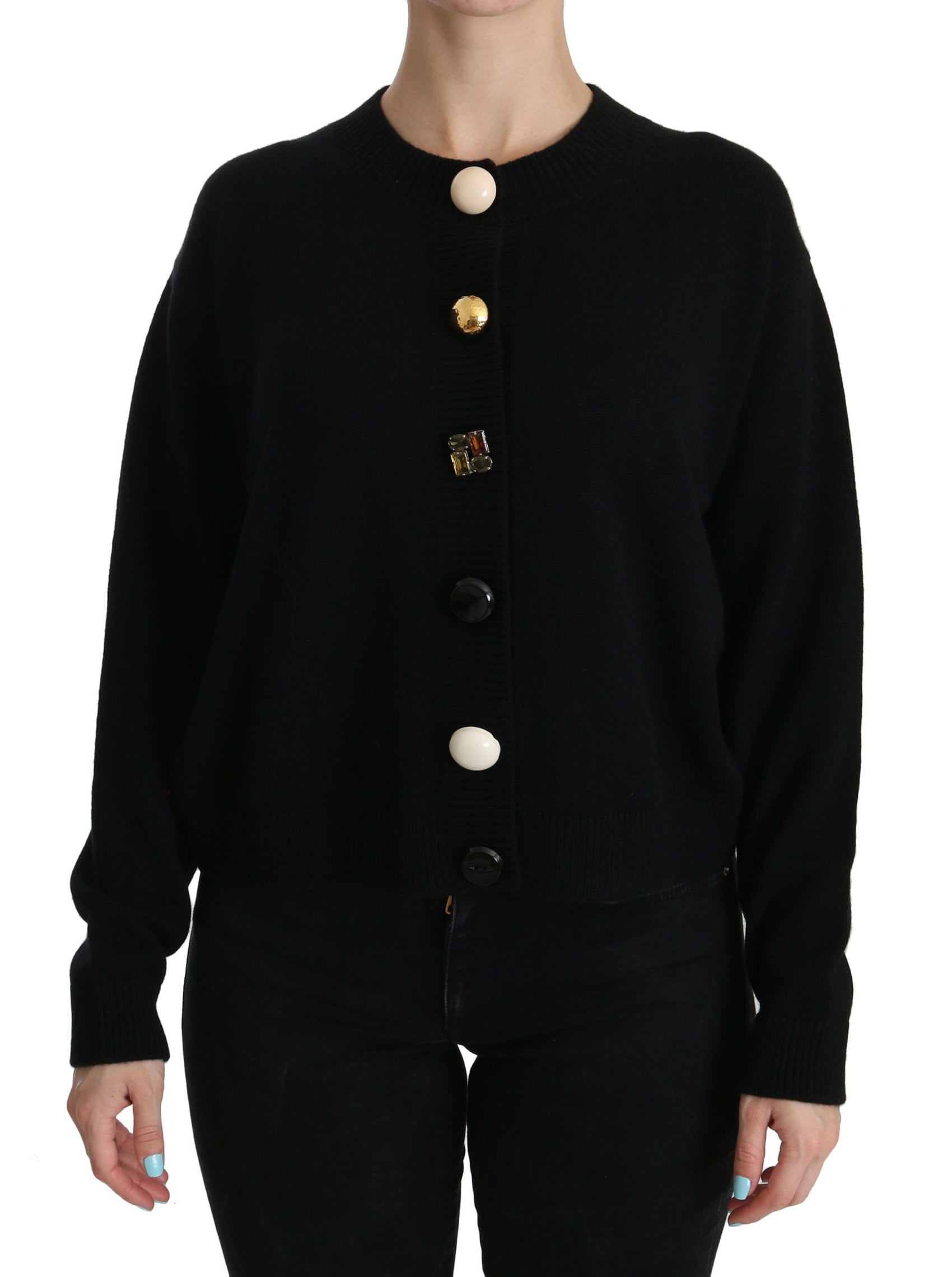 Elegantes schwarzes Kaschmir-Cardigan-Top