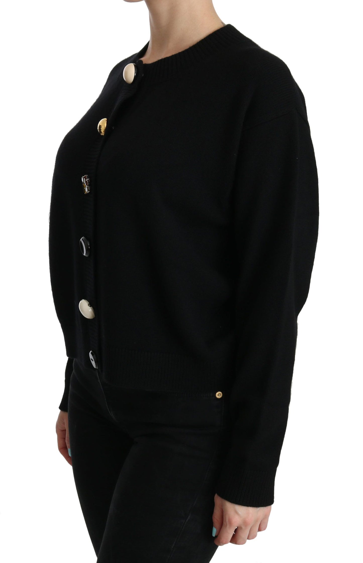 Elegantes schwarzes Kaschmir-Cardigan-Top