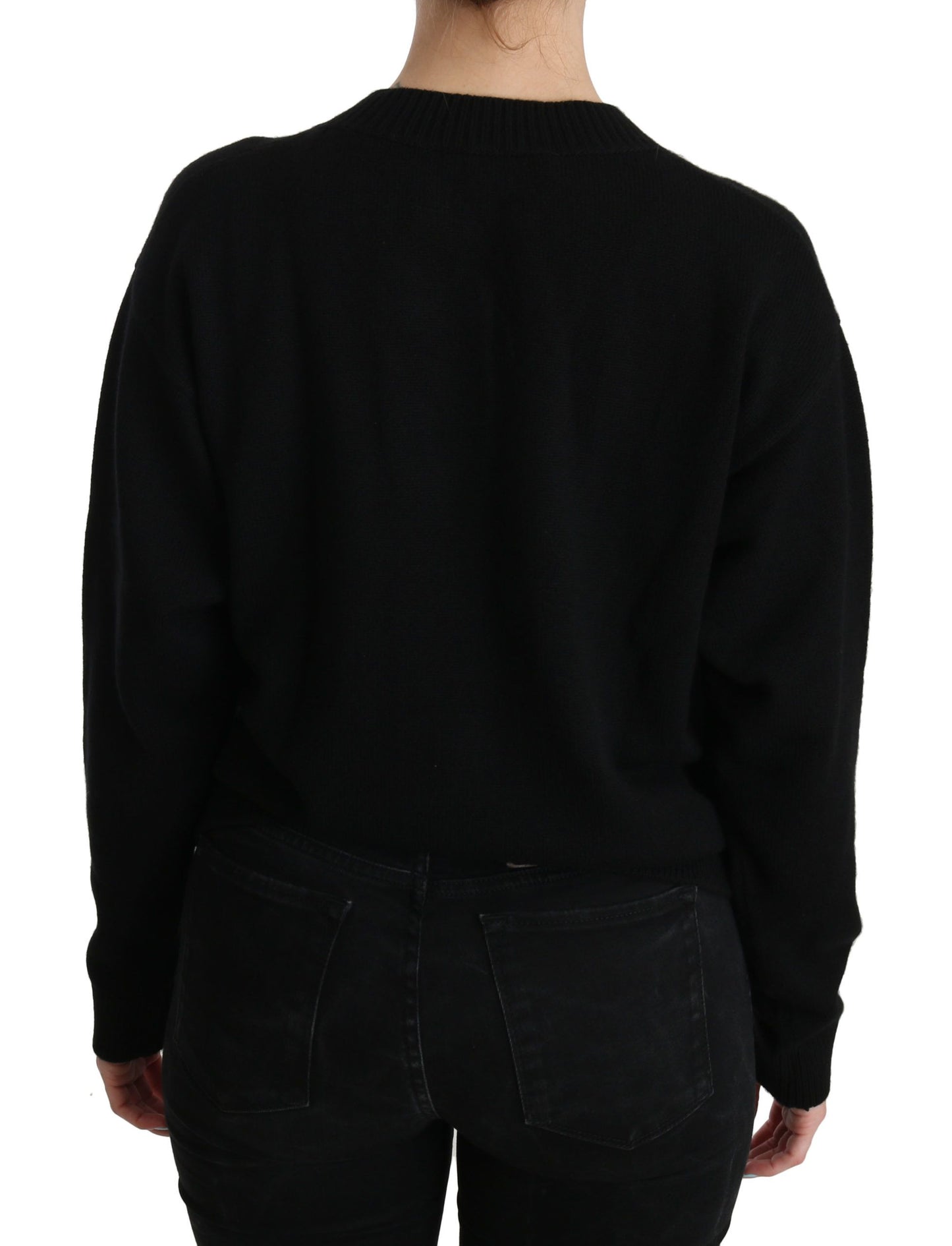 Elegantes schwarzes Kaschmir-Cardigan-Top