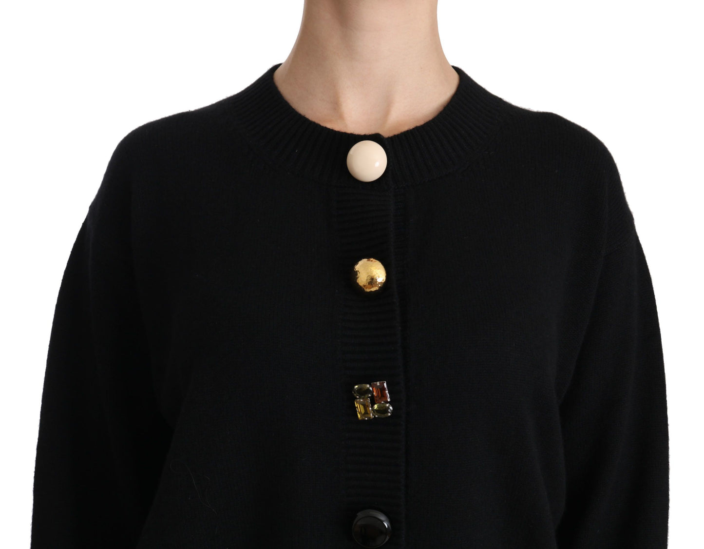 Elegantes schwarzes Kaschmir-Cardigan-Top