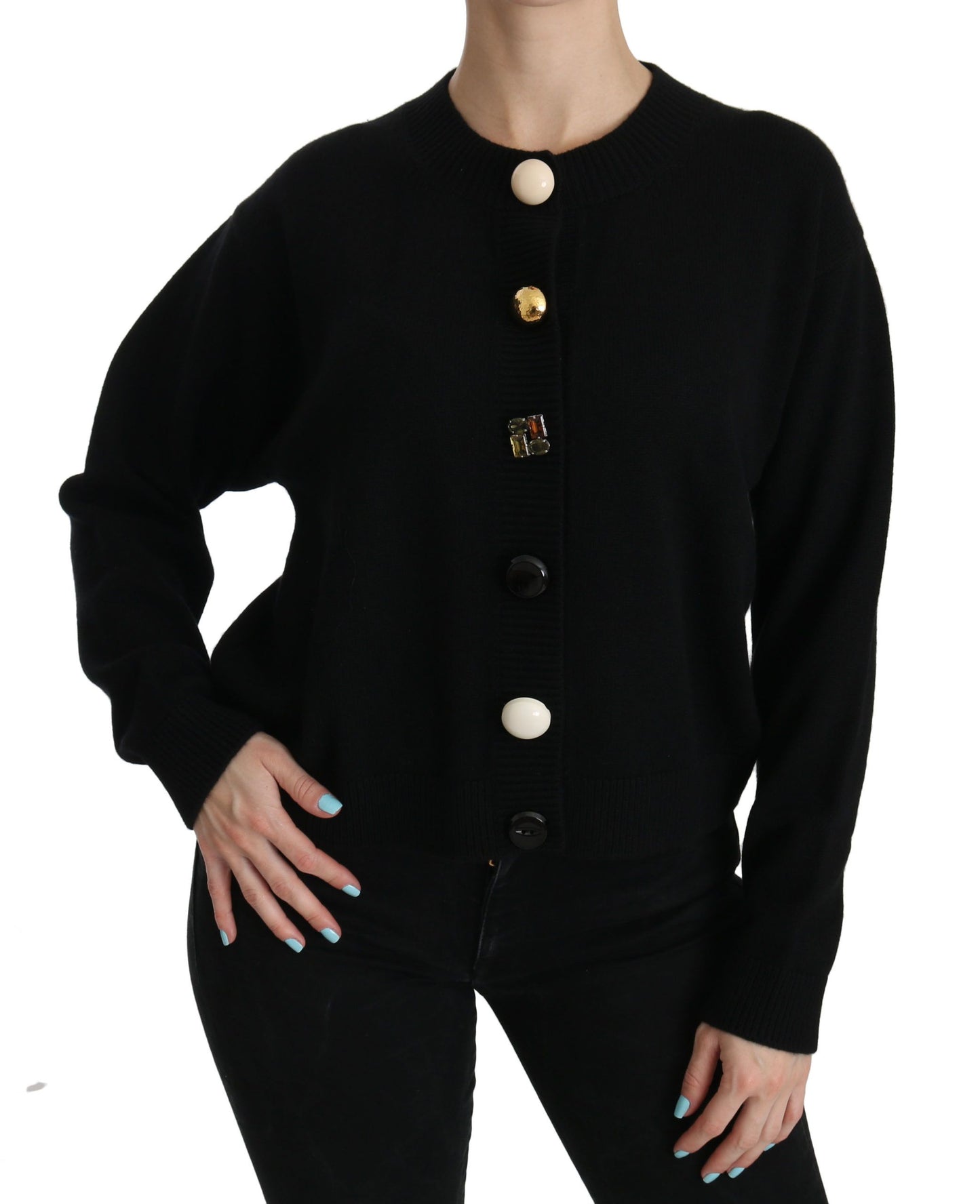 Elegantes schwarzes Kaschmir-Cardigan-Top