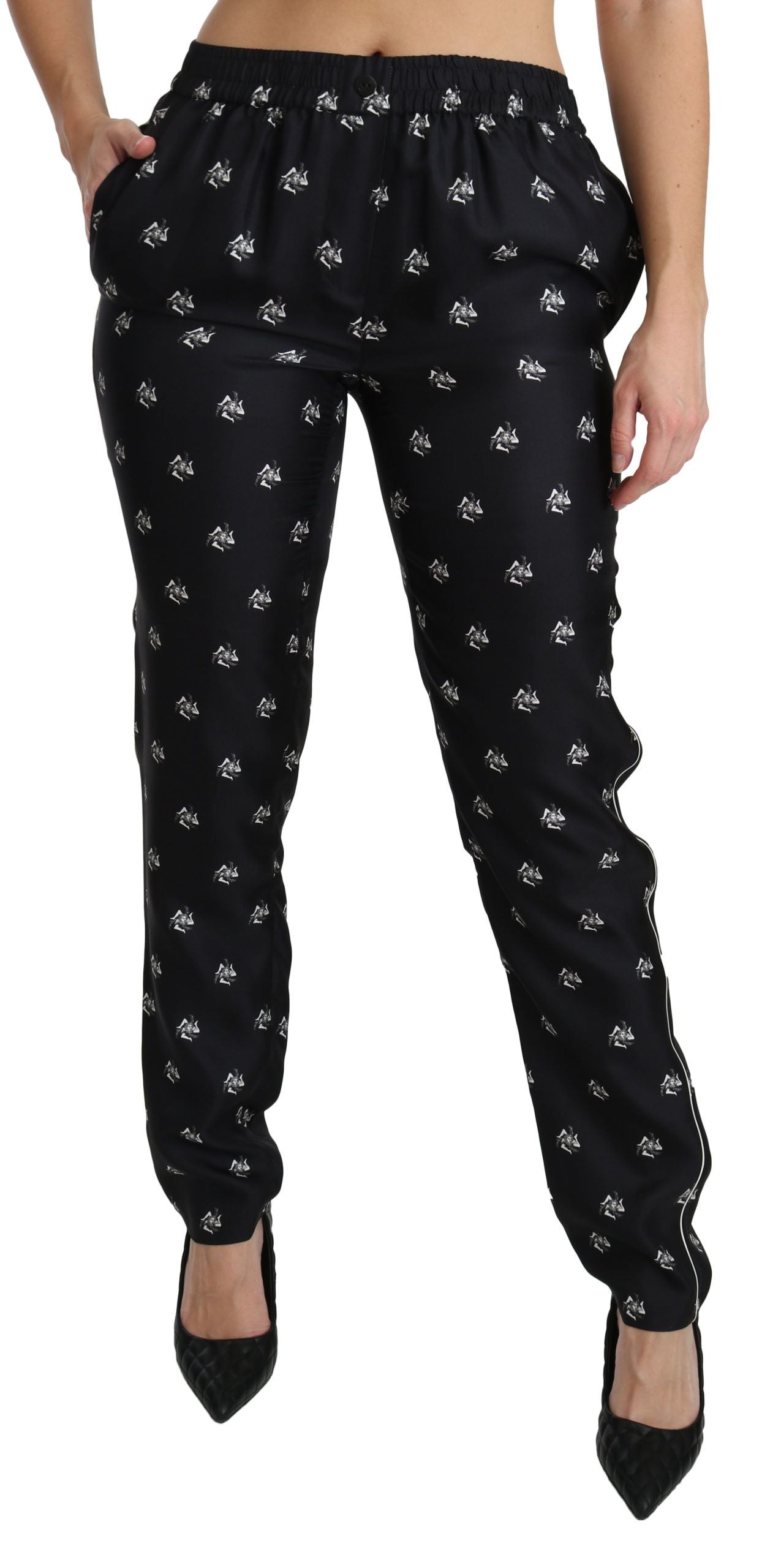 Pantaloni eleganti in seta a vita media
