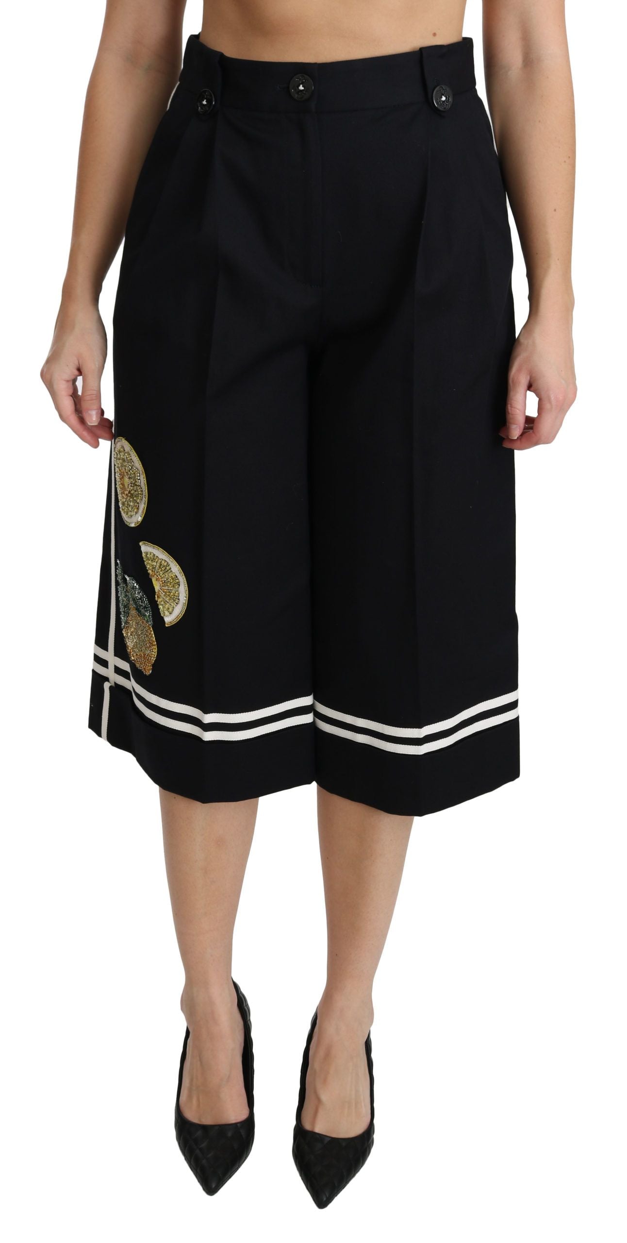 Pantaloni palazzo a vita alta cropped in nero limone