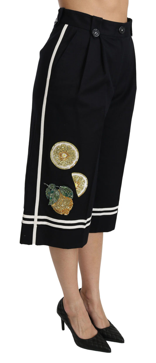 Pantaloni palazzo a vita alta cropped in nero limone