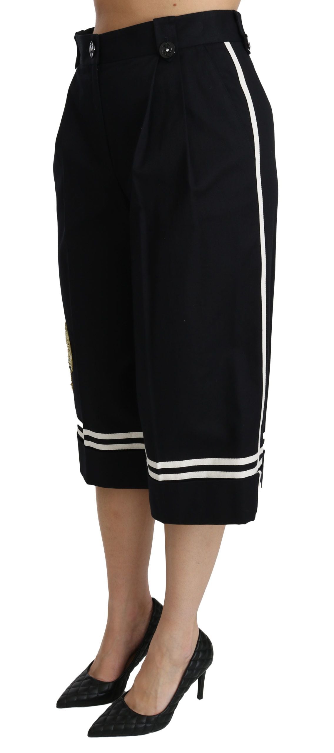 Pantaloni palazzo a vita alta cropped in nero limone