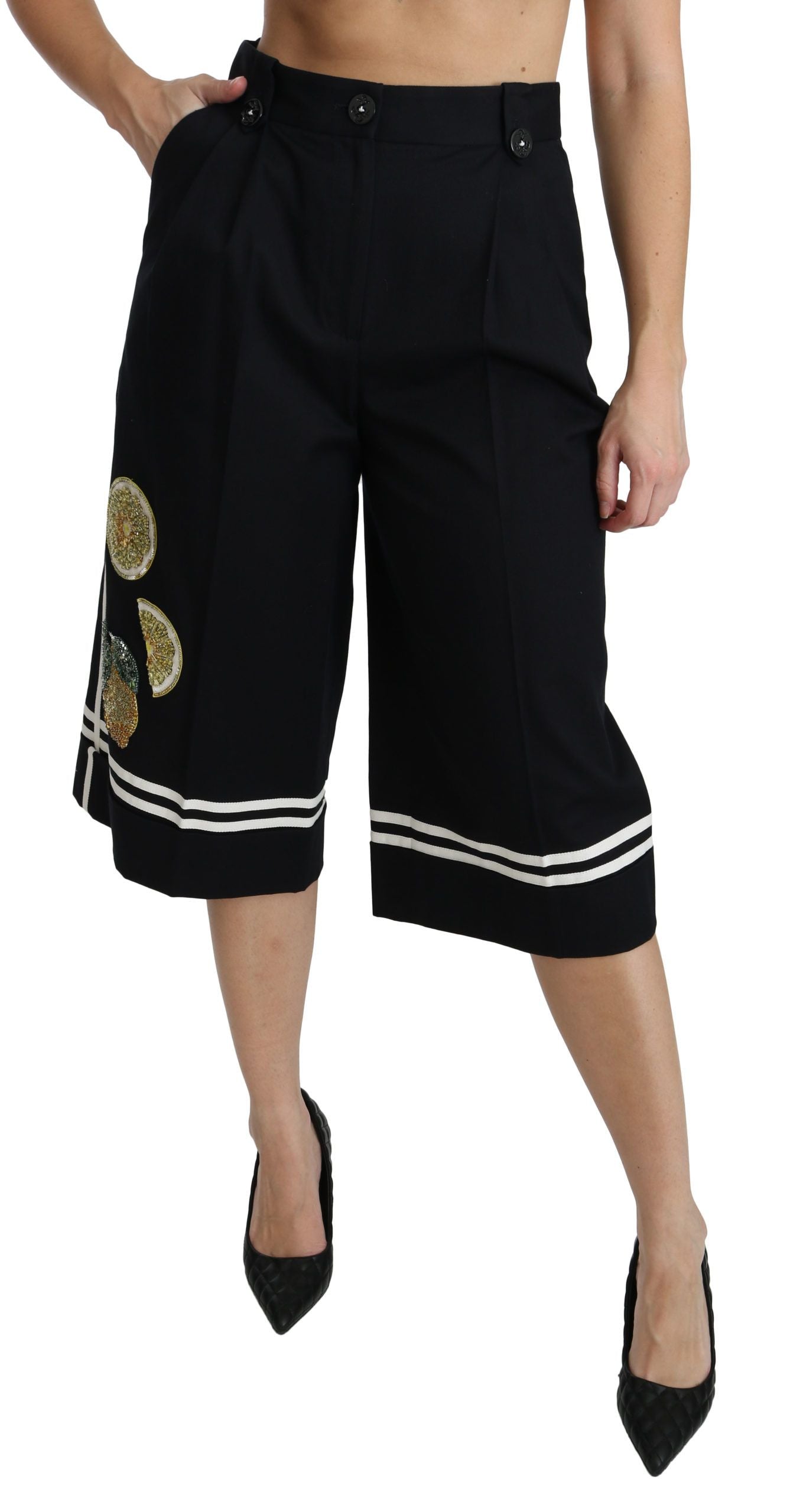 Pantaloni palazzo a vita alta cropped in nero limone