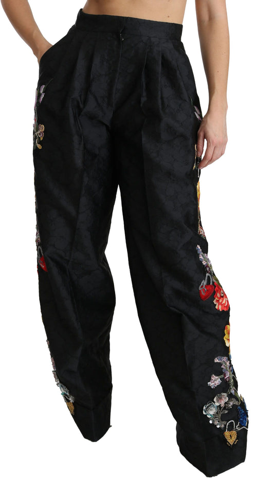 Pantaloni eleganti a vita alta con gamba larga e fiori