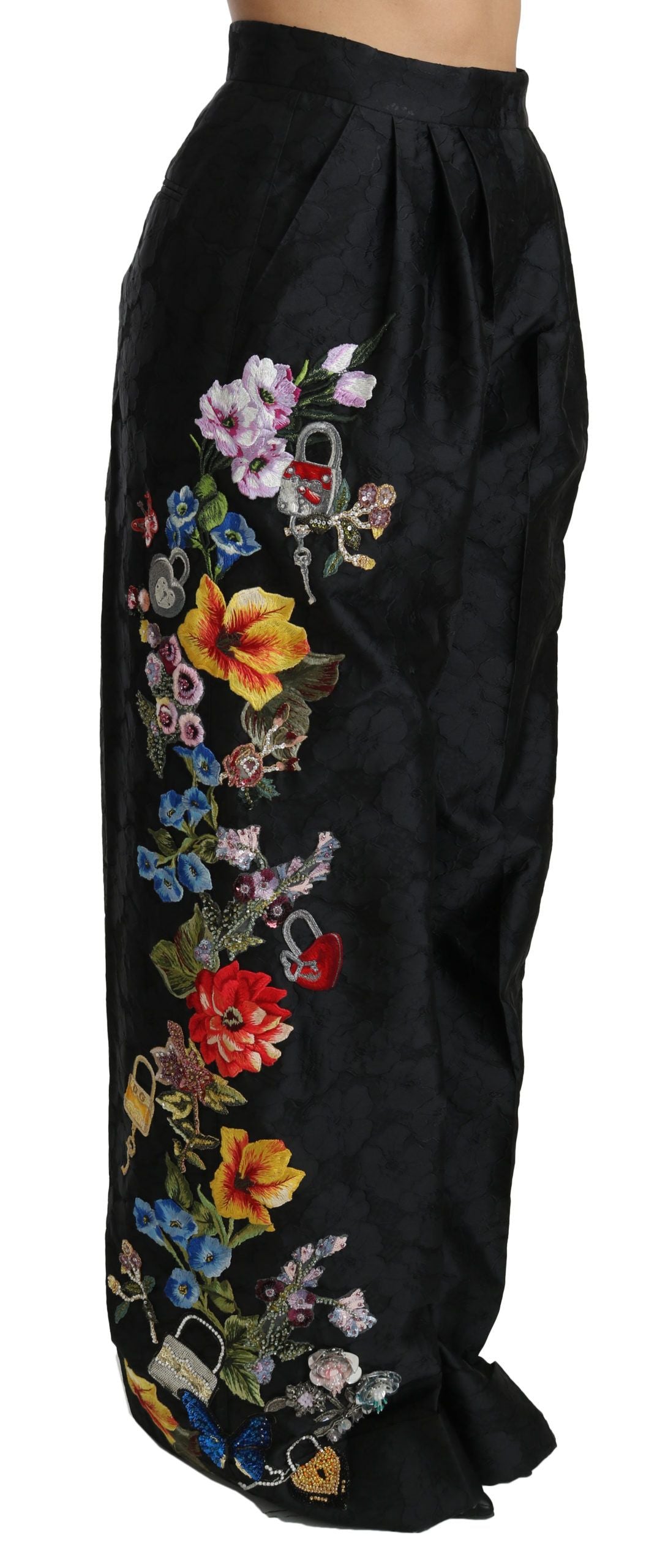 Elegante Hose mit weitem Bein und hoher Taille und Blumenmuster