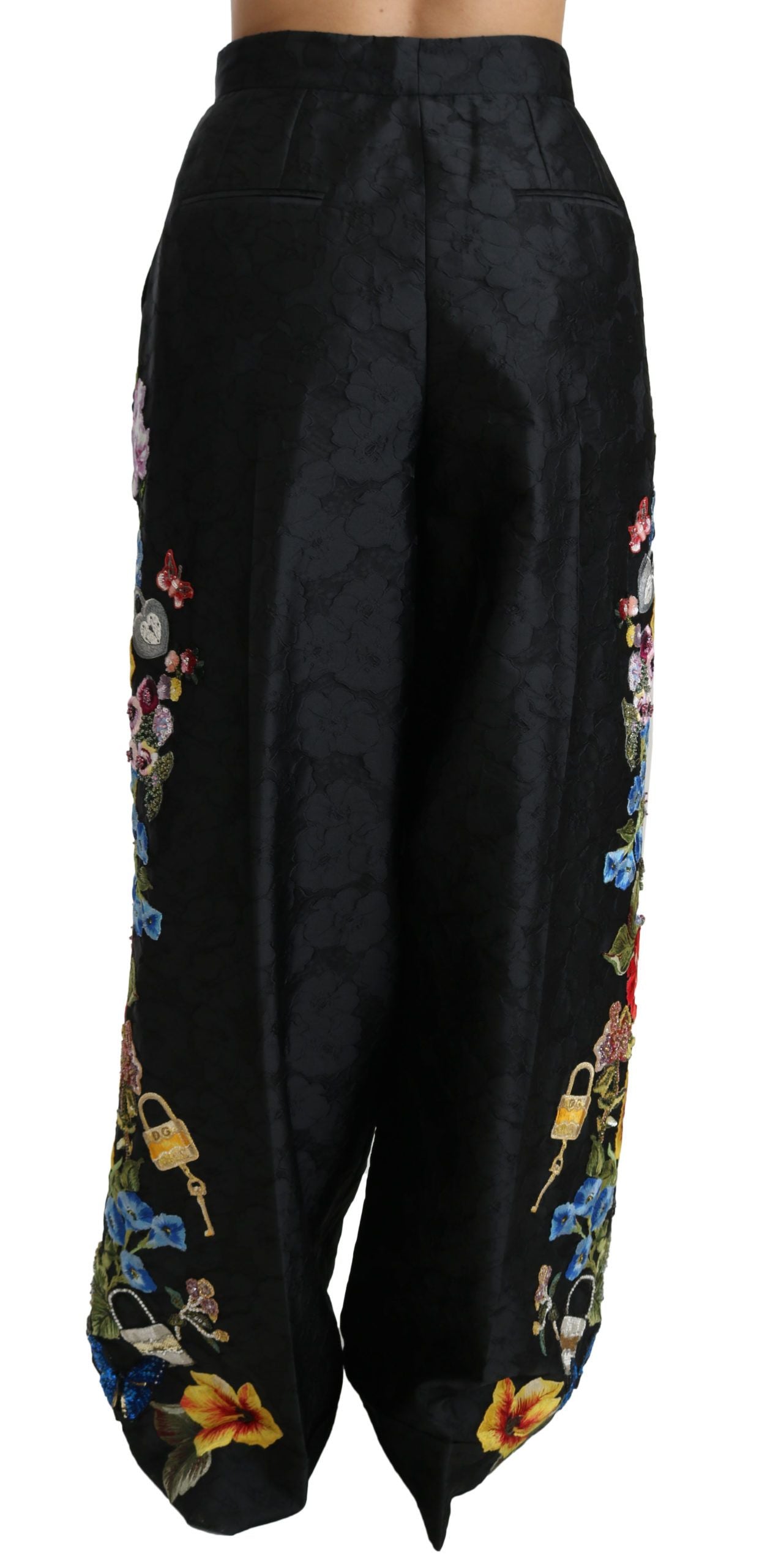 Elegante Hose mit weitem Bein und hoher Taille und Blumenmuster