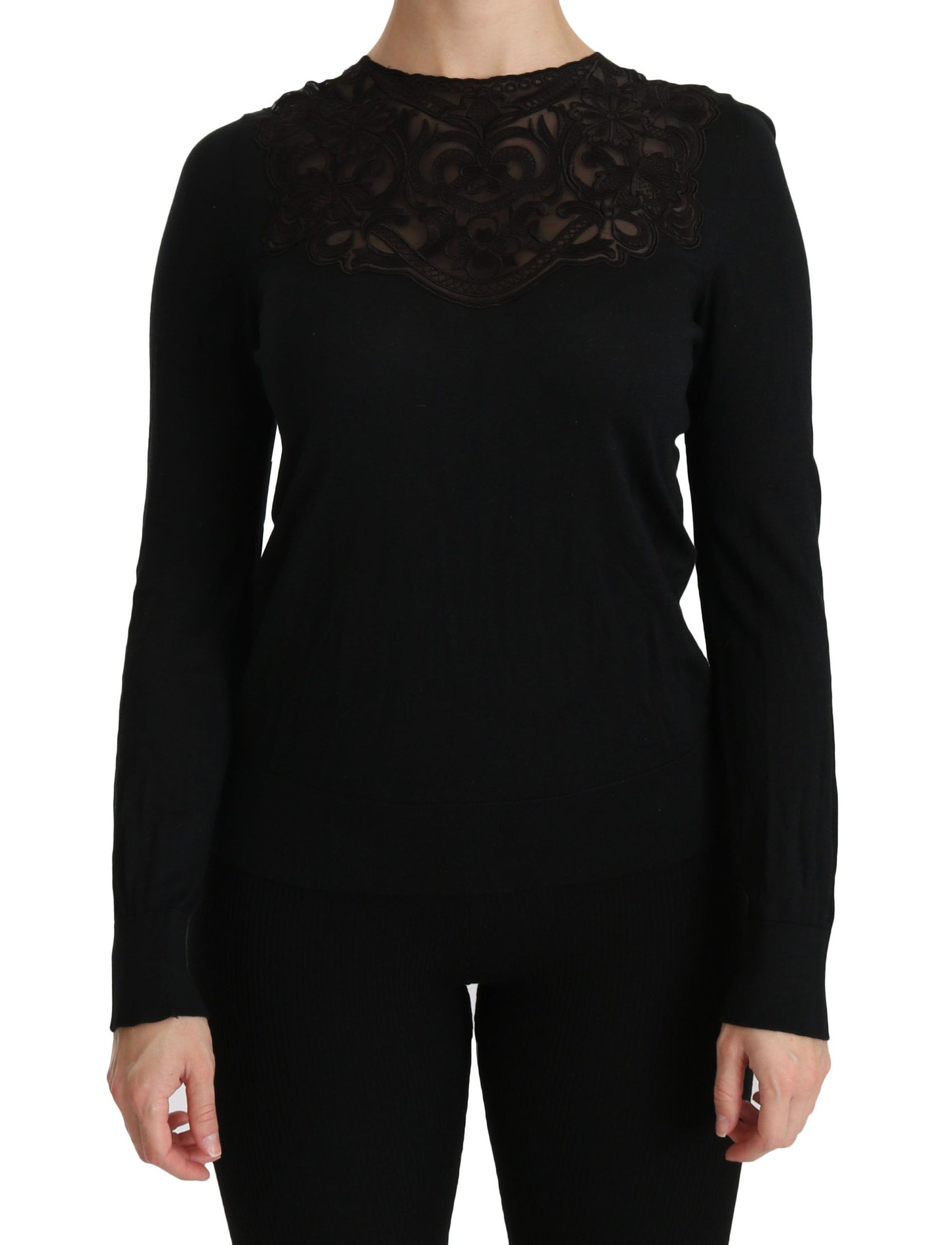 Elegante schwarze Spitzenbluse aus Seidenmischung