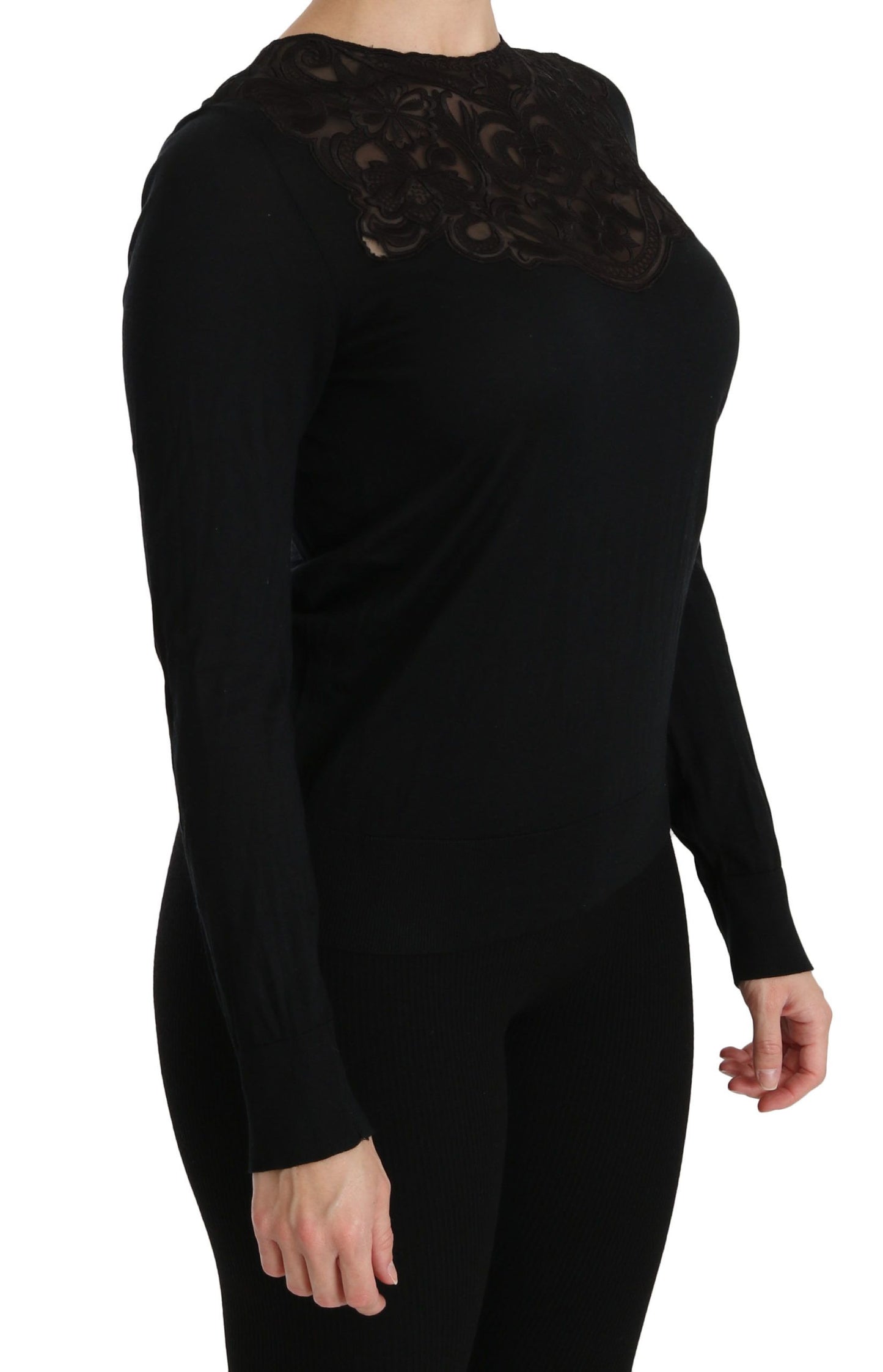 Elegante schwarze Spitzenbluse aus Seidenmischung