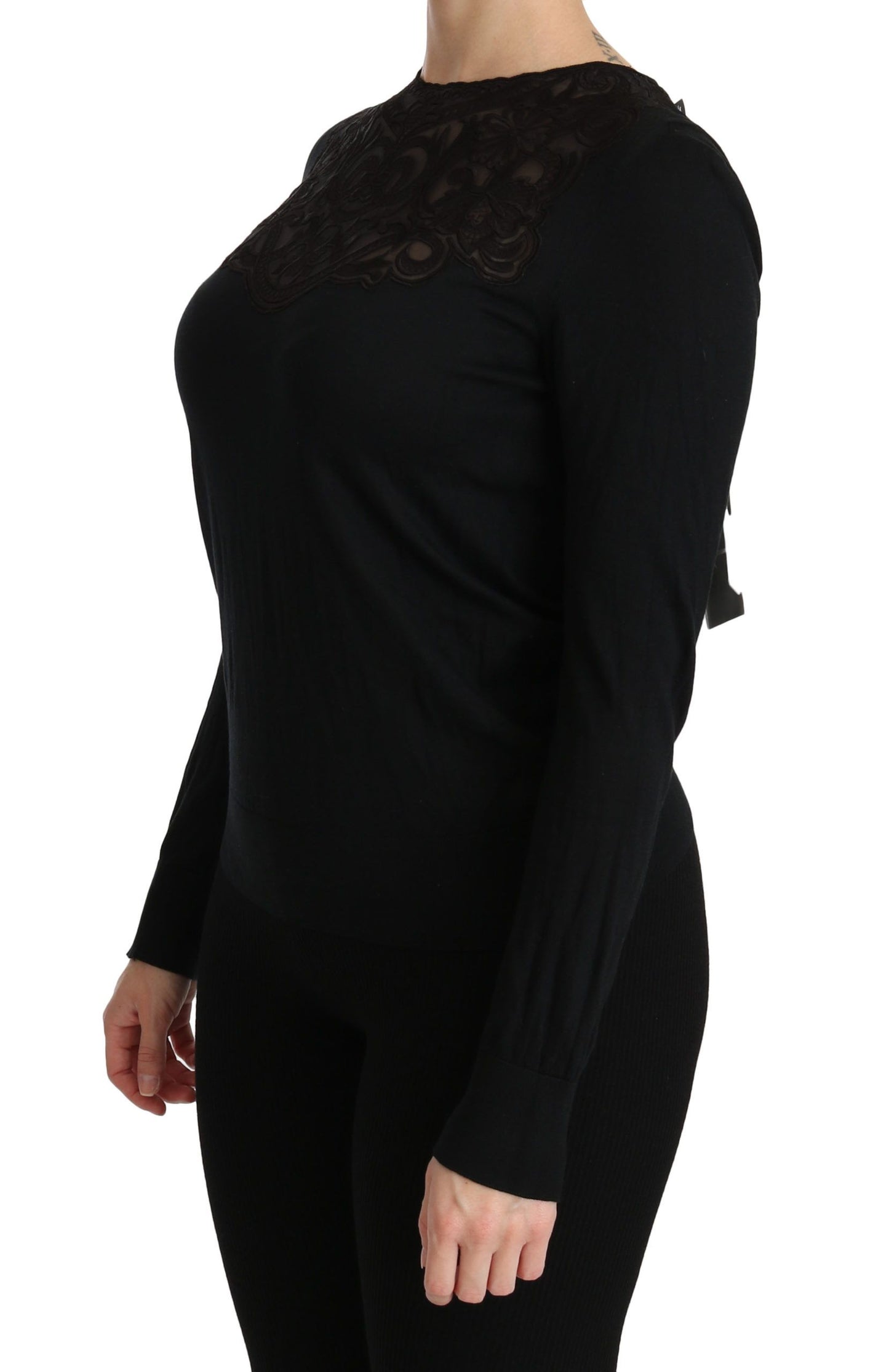 Elegante schwarze Spitzenbluse aus Seidenmischung