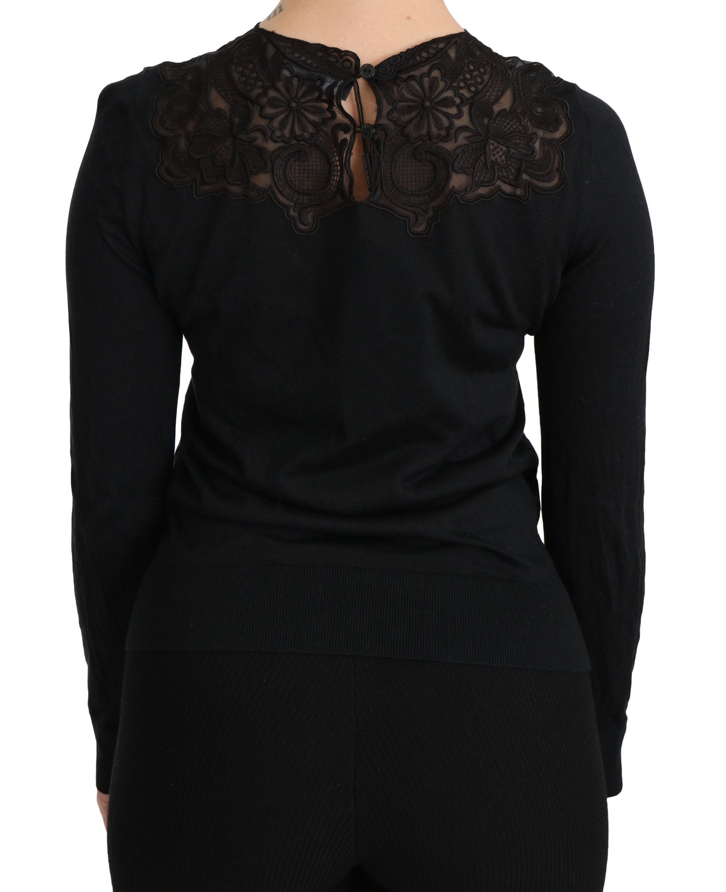 Elegante schwarze Spitzenbluse aus Seidenmischung